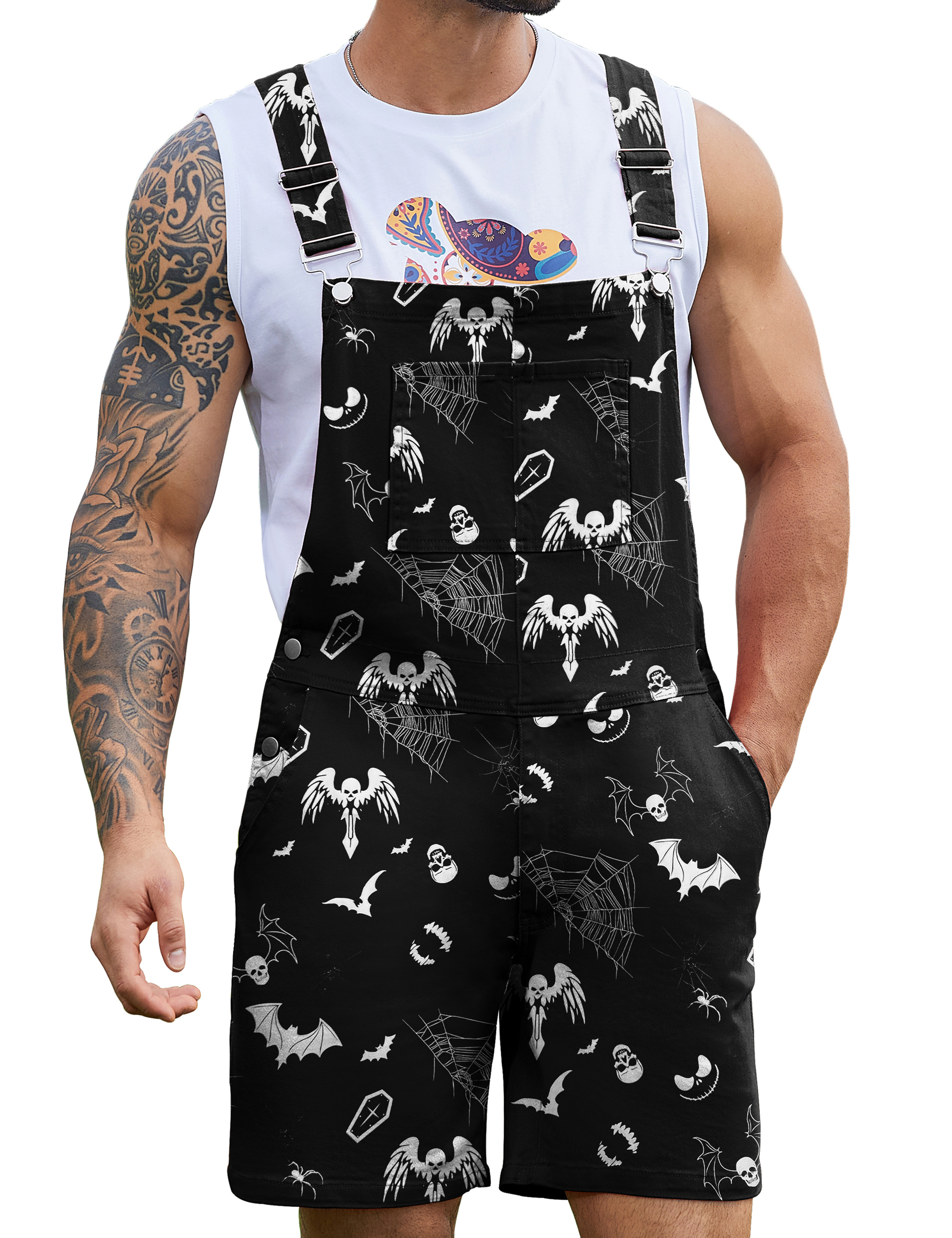 Bibs Overalls Men Cute Jumpsuit Work Coveralls Shorts Romper
