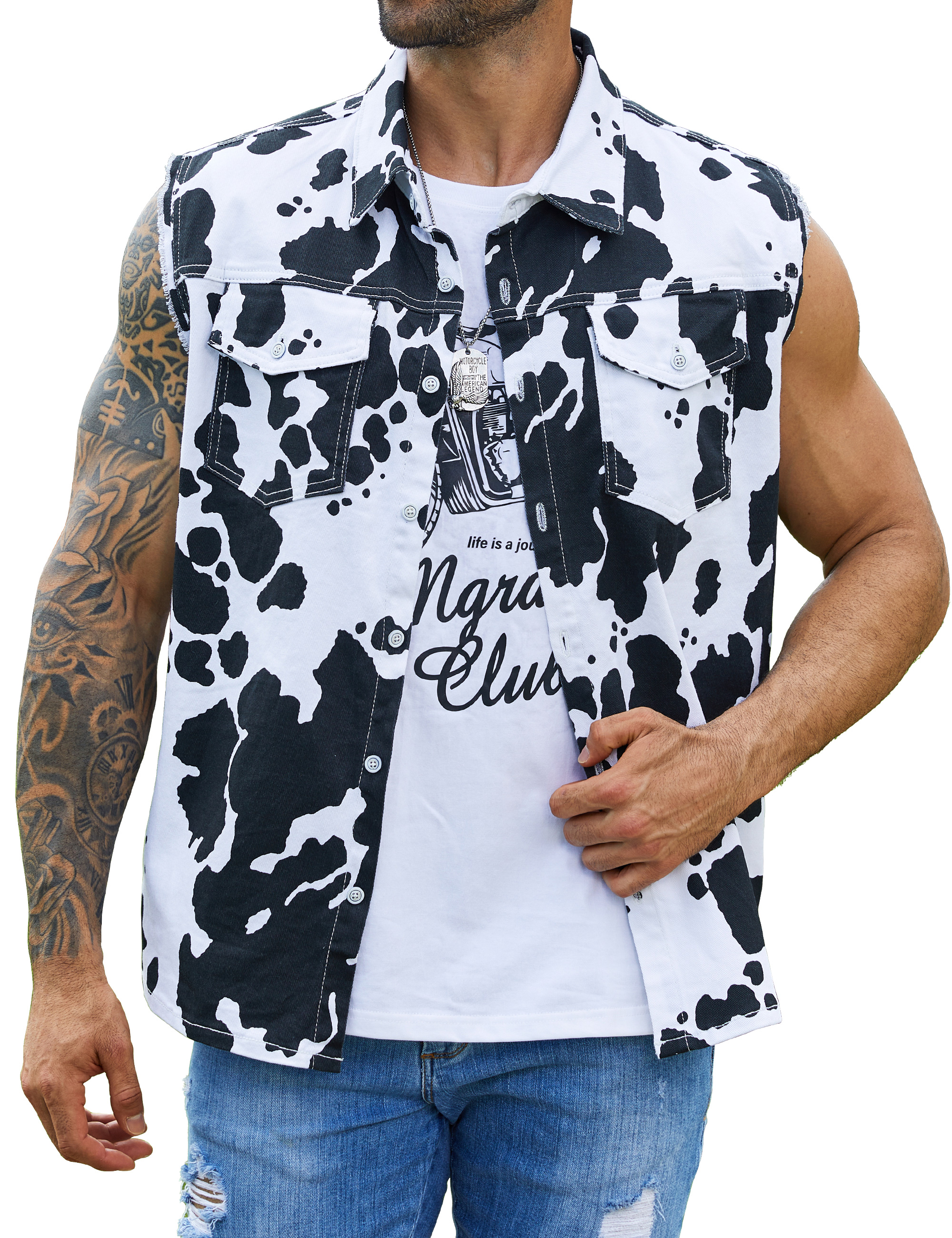 Cow Print Vest Men Western Outfit Halloween Costumes-LuckyFeb