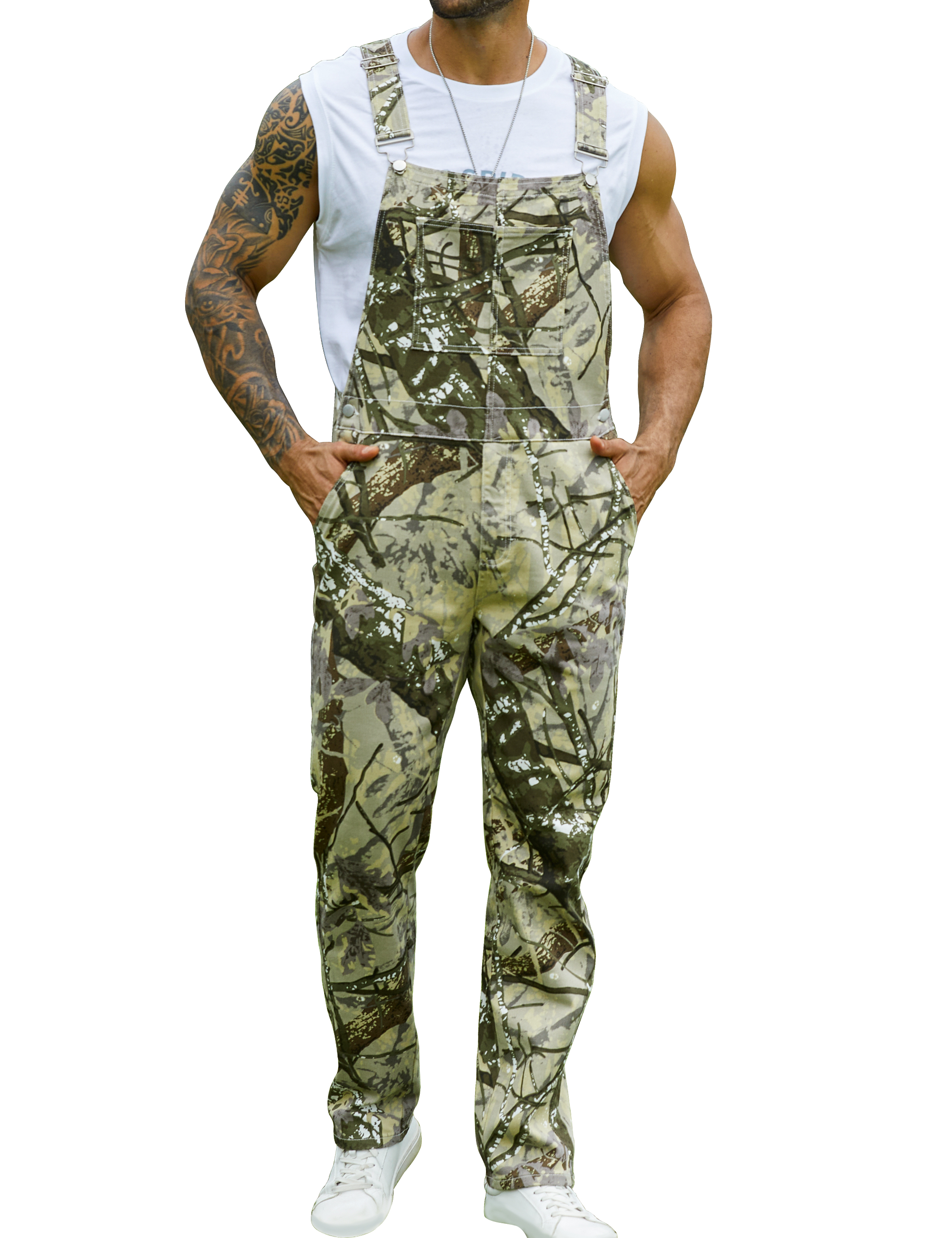 Camo Bibs Overalls for Men Adjustable Straps Work Utility Coveralls Camouflage Jumpsuit-LuckyFeb