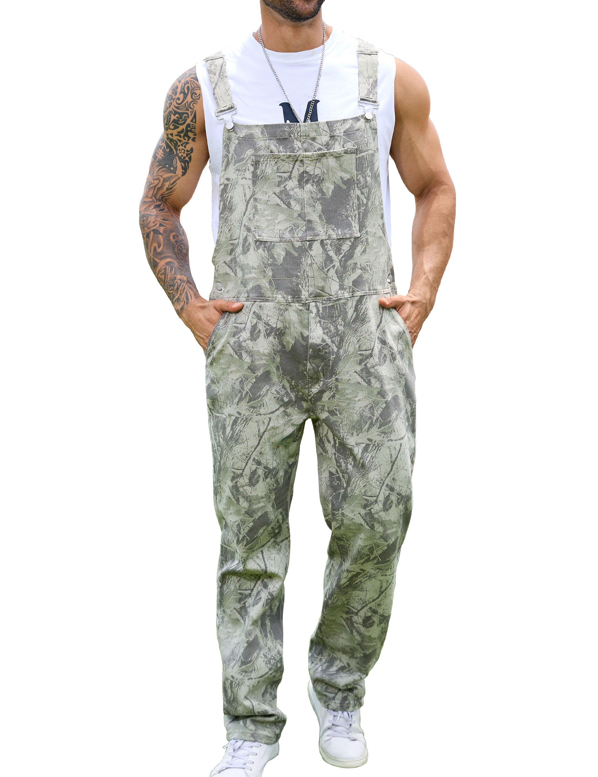 Camo Bibs Overalls for Men Adjustable Straps Work Utility Coveralls Camouflage Jumpsuit-LuckyFeb