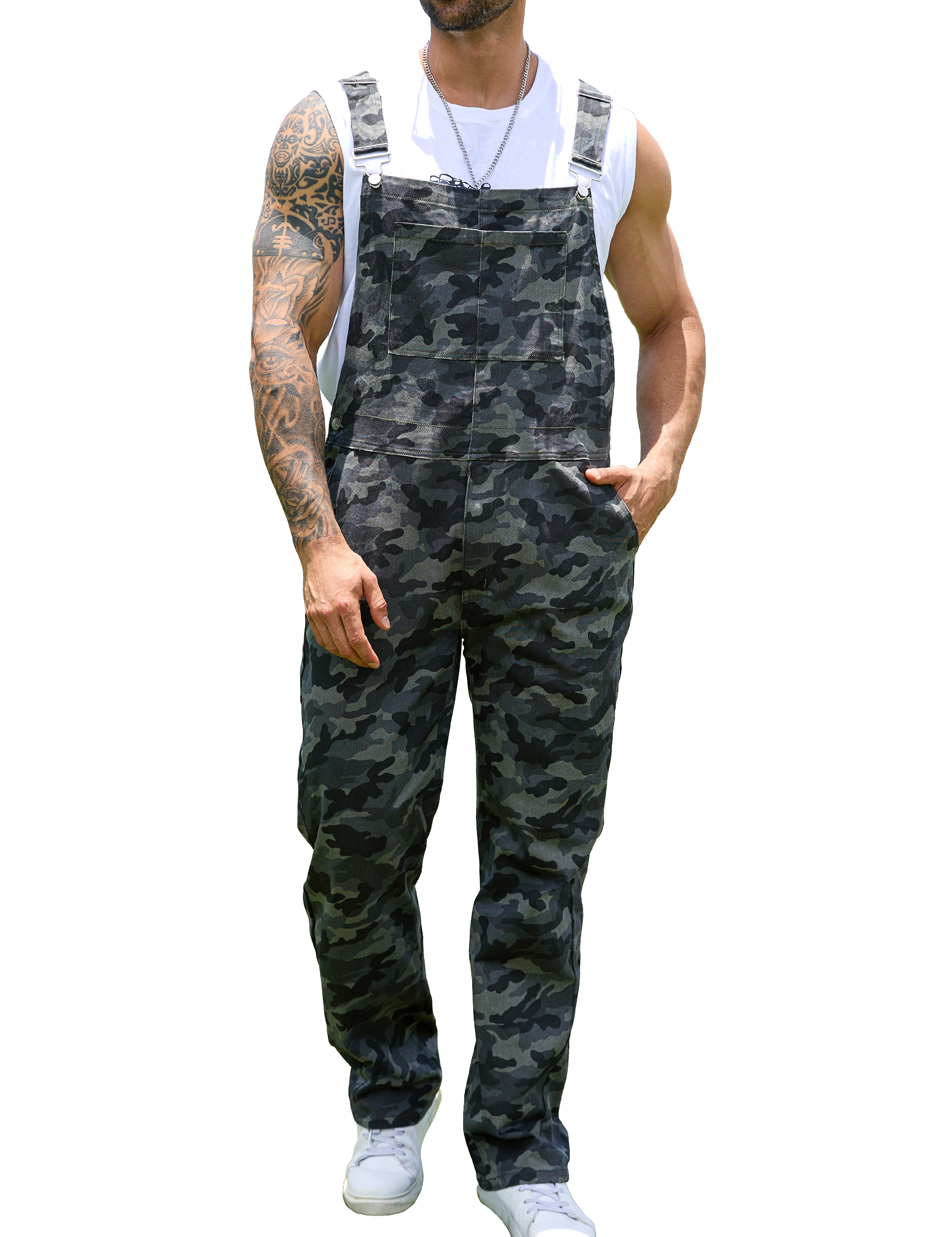 Camo Bibs Overalls for Men Adjustable Straps Work Utility Coveralls Camouflage Jumpsuit-LuckyFeb