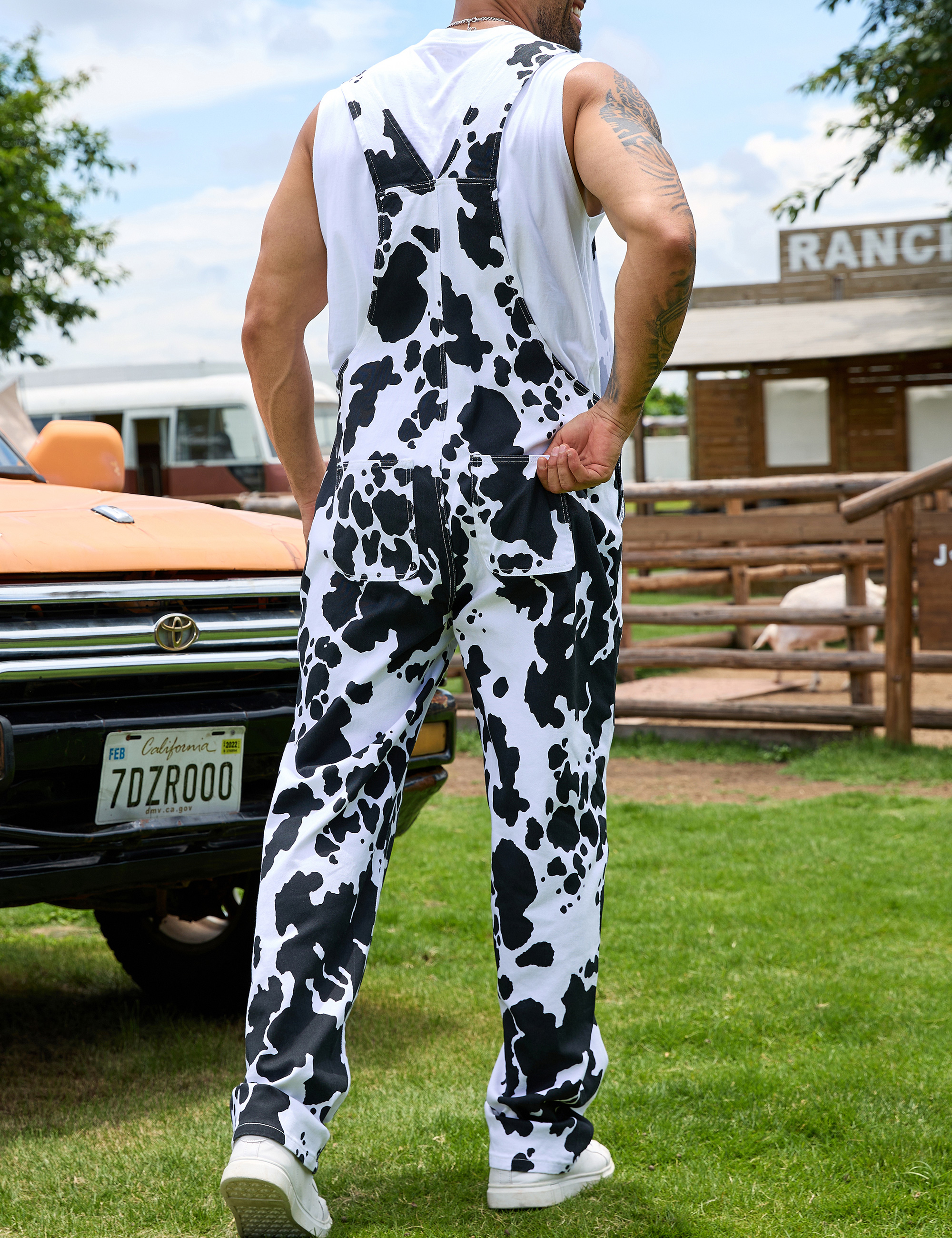 Cow Print Overalls for Men Animal Pants Fall Jumpsuit Bibs Coveralls-LuckyFeb