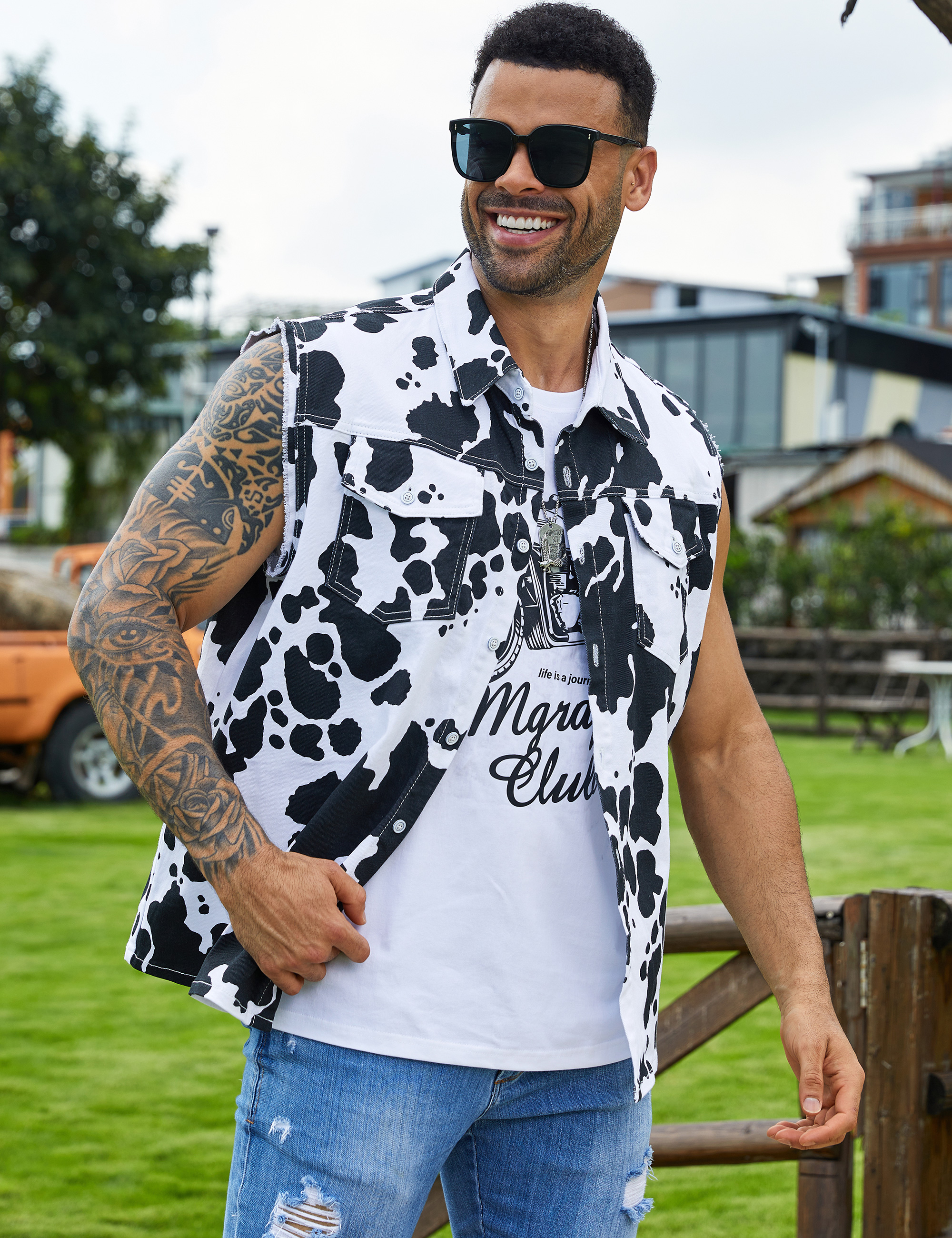 Cow Print Vest Men Western Outfit Halloween Costumes-LuckyFeb
