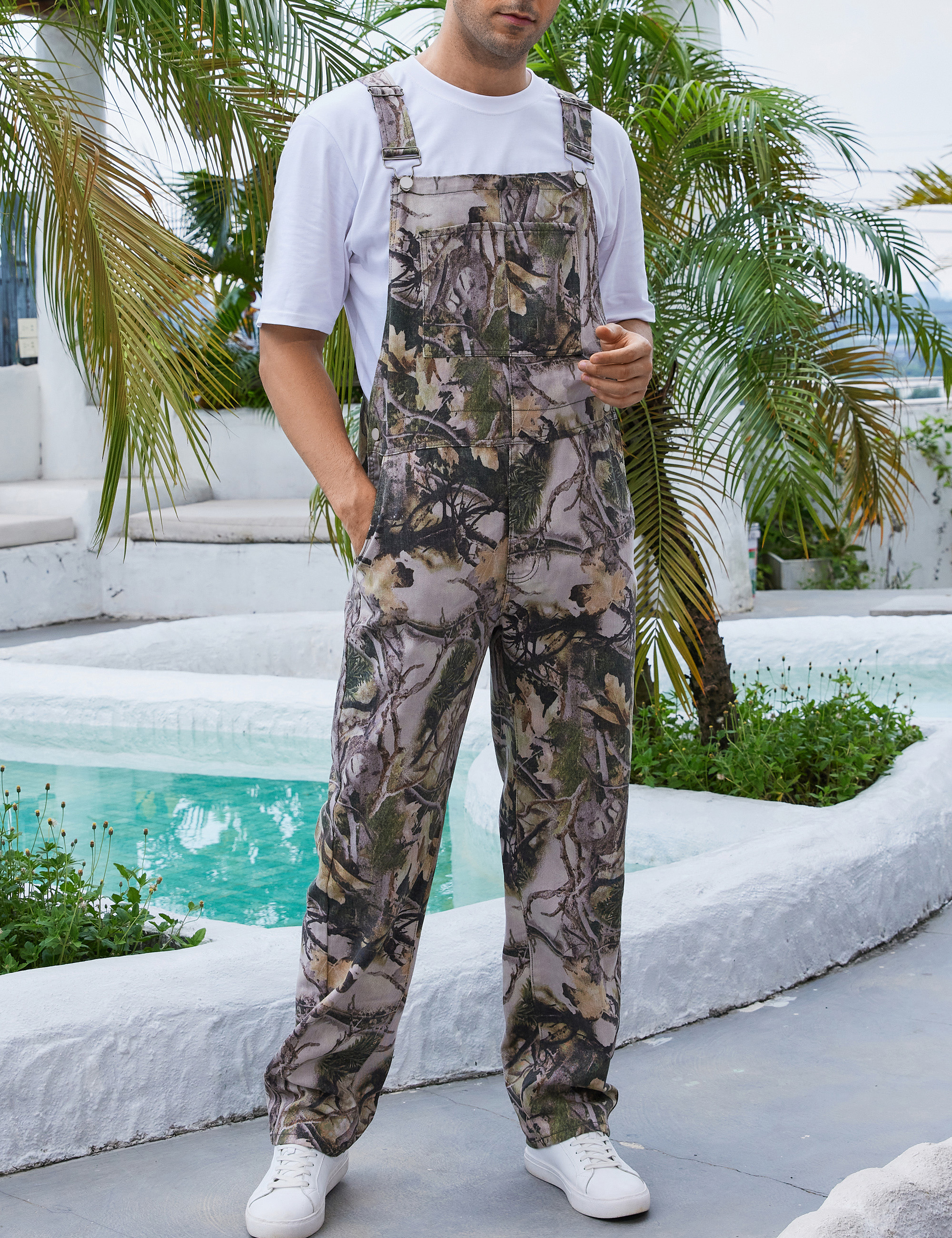 Camo Bibs Overalls for Men Adjustable Straps Work Utility Coveralls Camouflage Jumpsuit-LuckyFeb