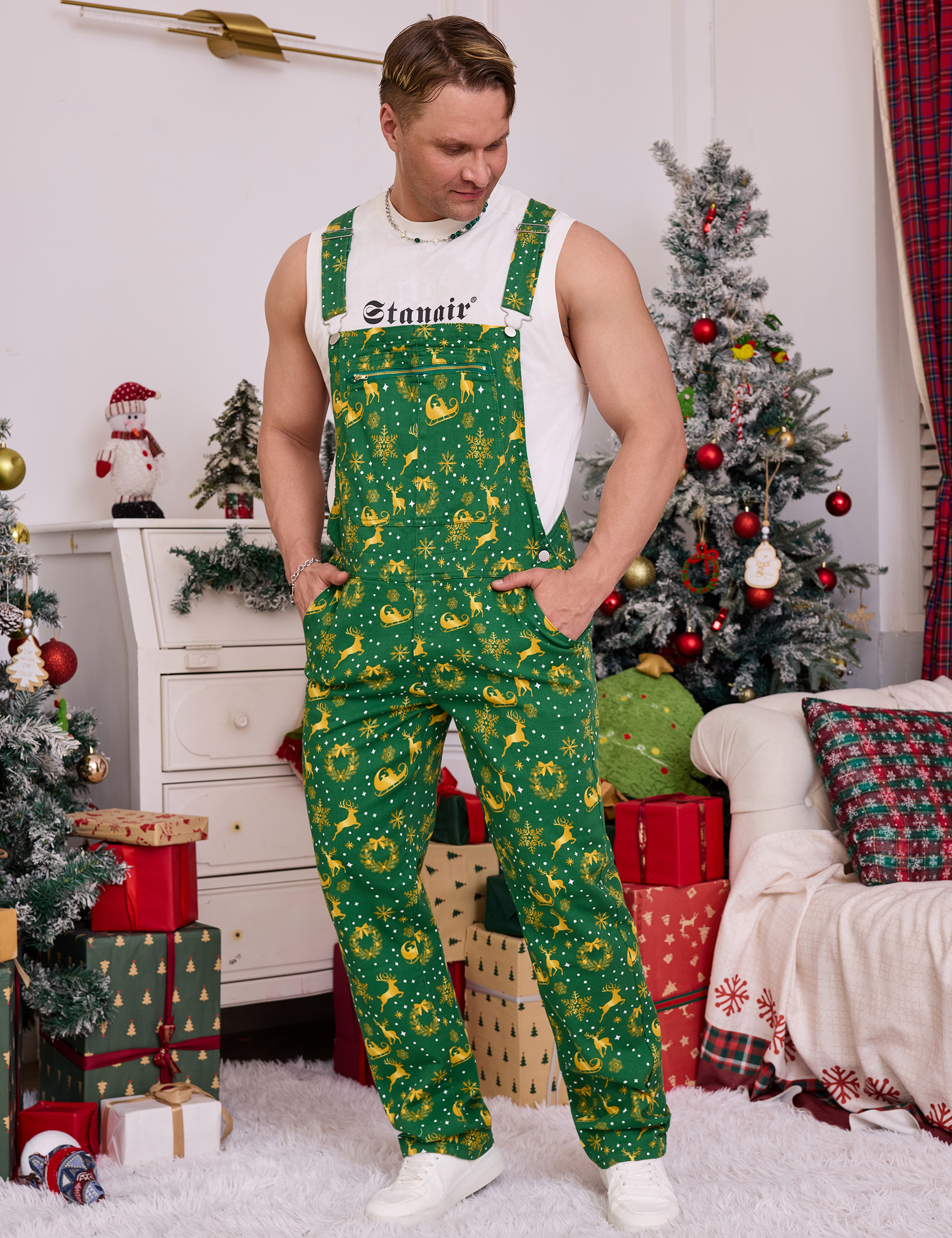 Christmas Overalls Men Bib Coveralls Xmas Stocking Stuffers