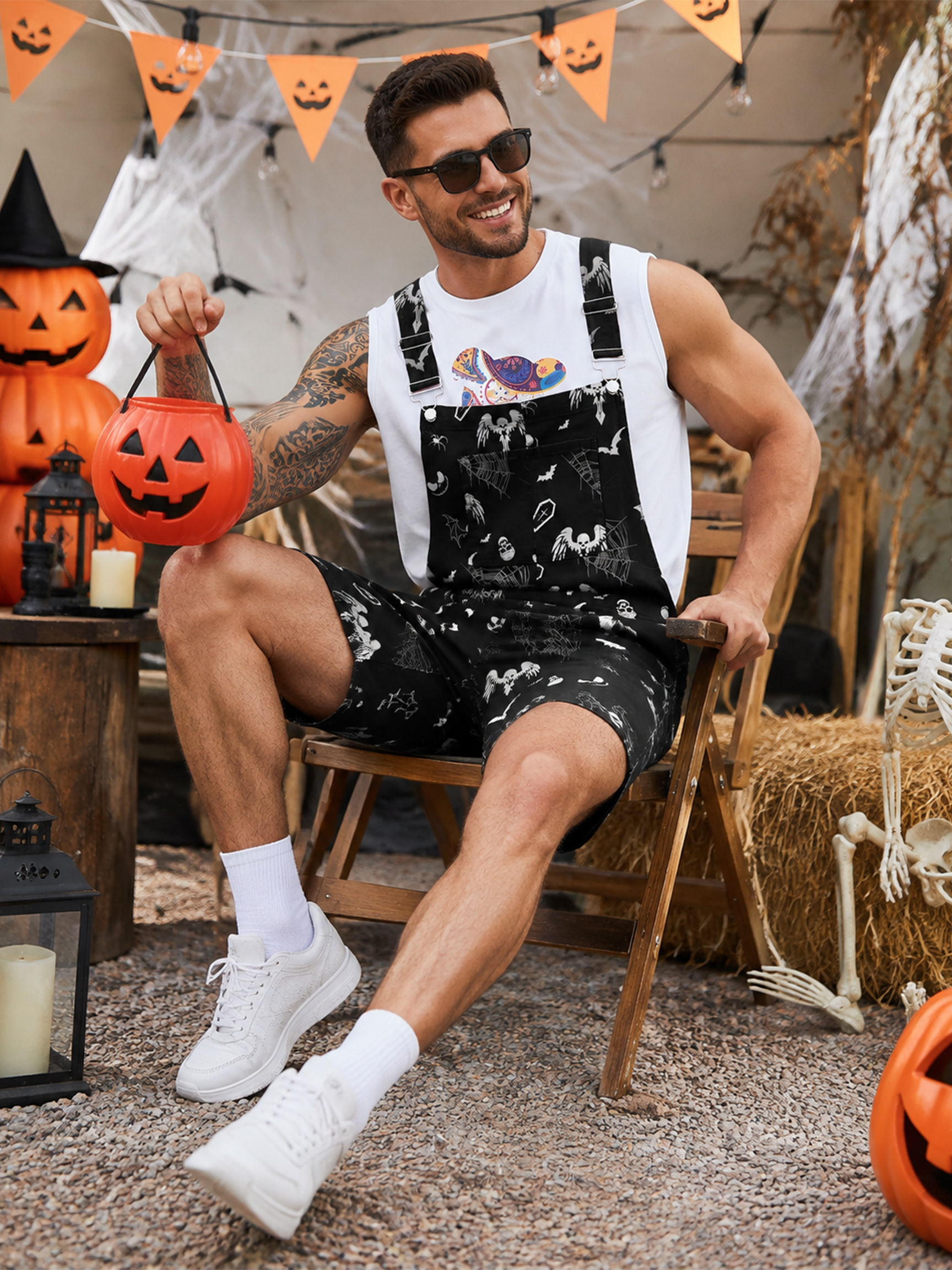 Bibs Overalls Men Cute Jumpsuit Work Coveralls Shorts Romper