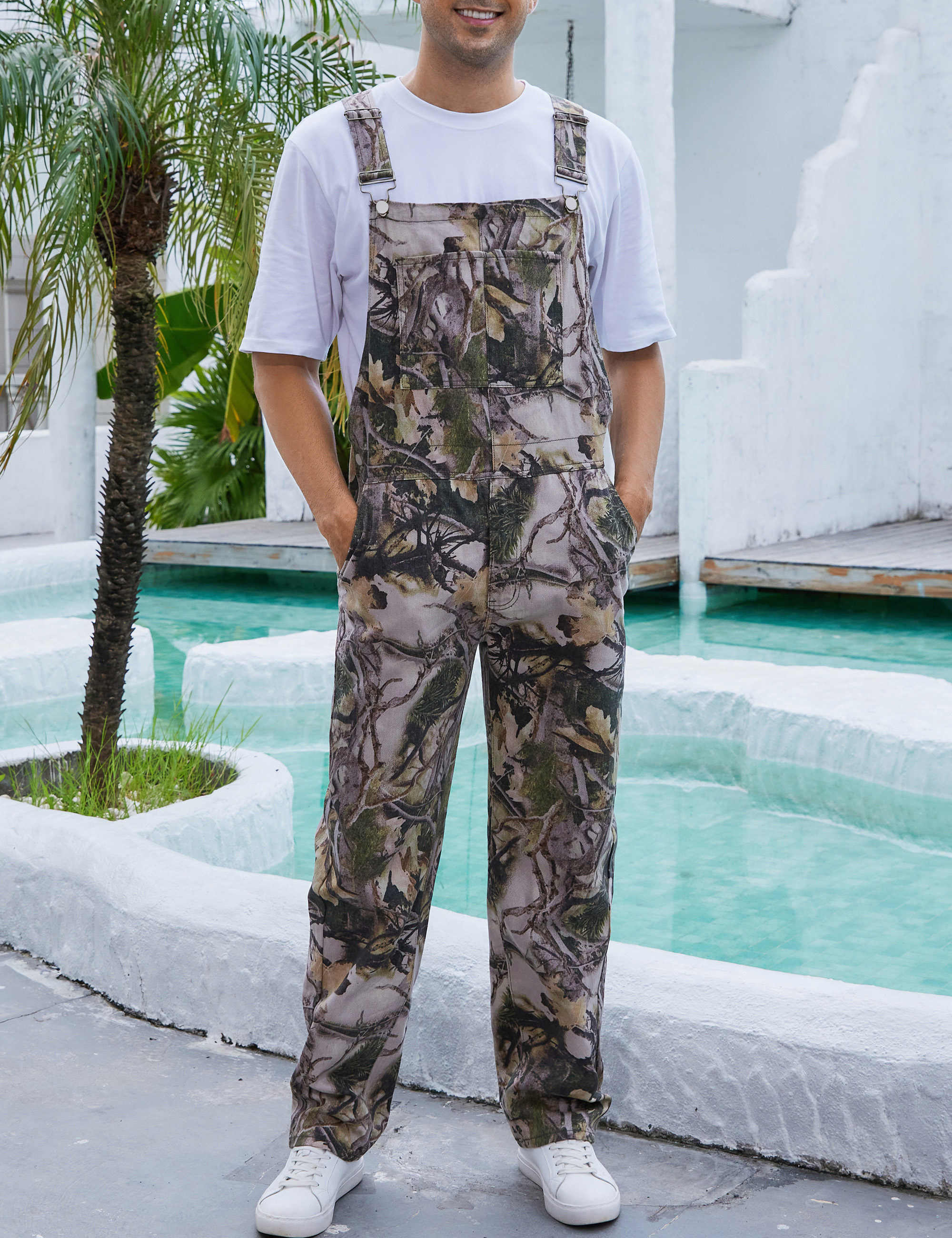 Camo Bibs Overalls for Men Adjustable Straps Work Utility Coveralls Camouflage Jumpsuit-LuckyFeb