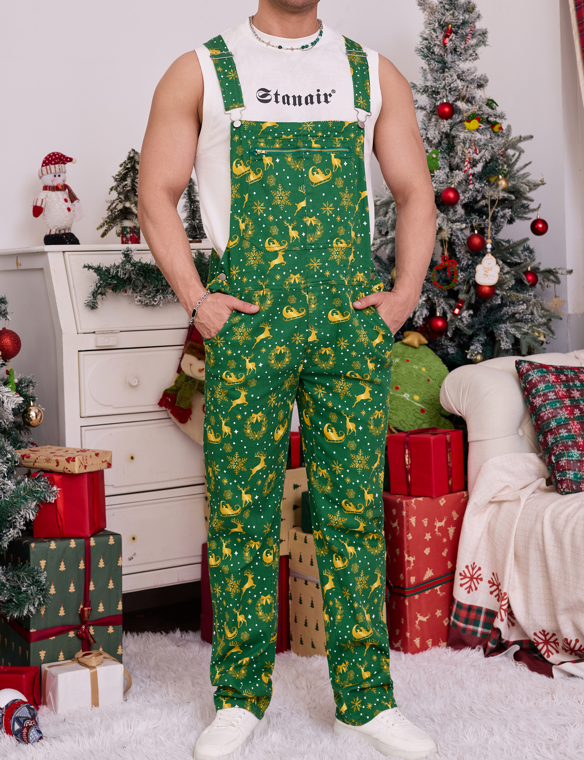Christmas Overalls Men Bib Coveralls Xmas Stocking Stuffers