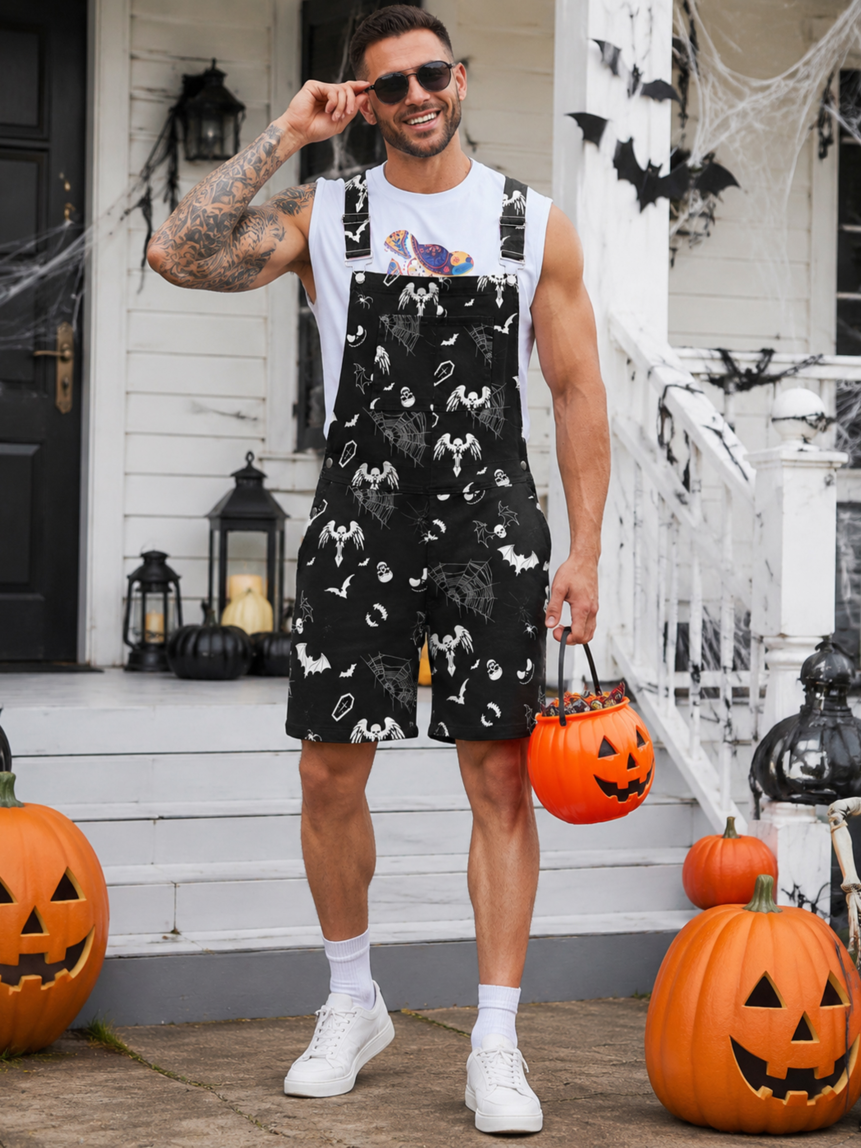 Bibs Overalls Men Cute Jumpsuit Work Coveralls Shorts Romper