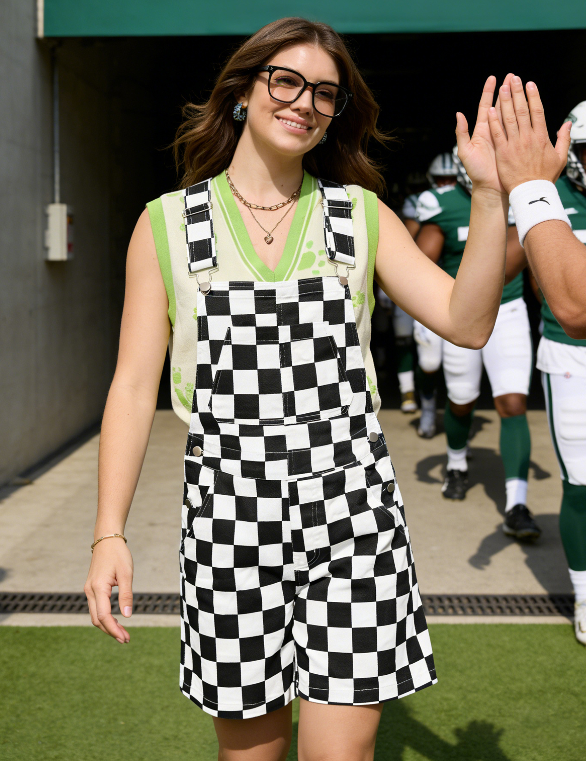 Short Overalls Women Checkered Bib Coveralls Cute Jumpsuit-LuckyFeb