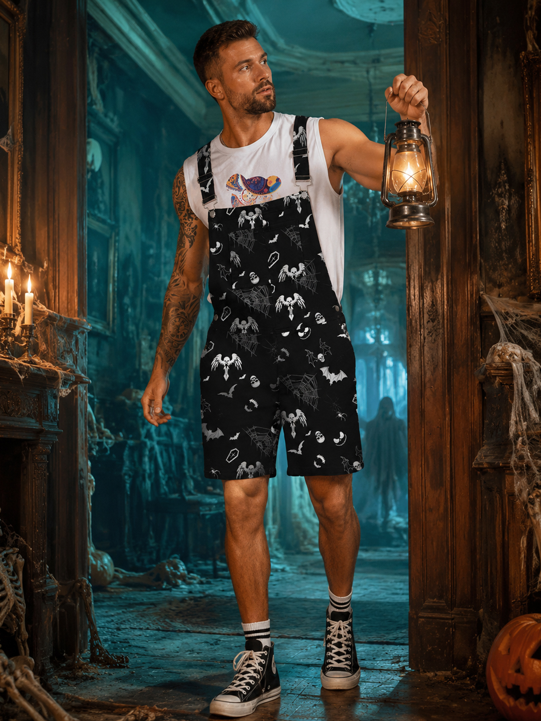 Bibs Overalls Men Cute Jumpsuit Work Coveralls Shorts Romper
