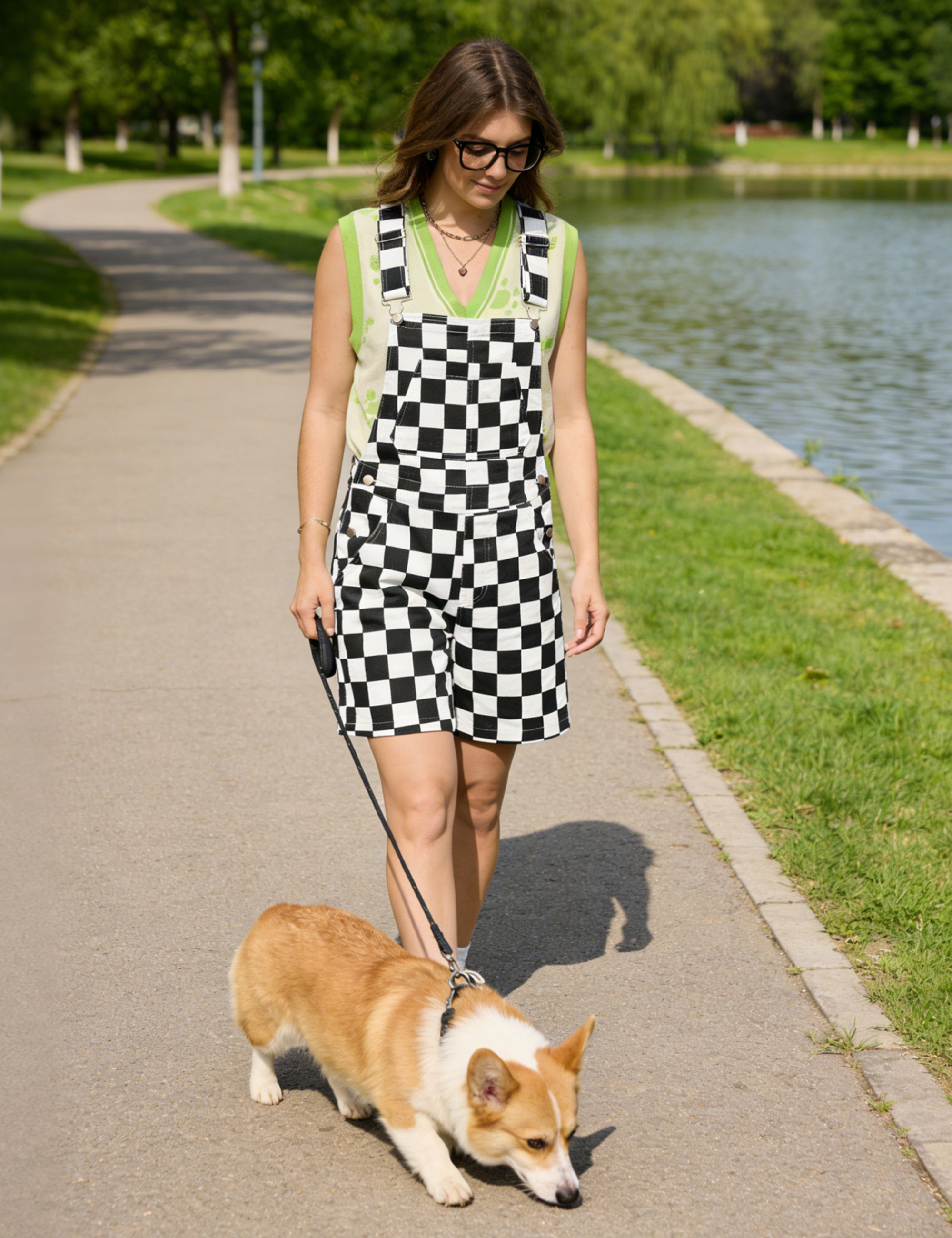 Short Overalls Women Checkered Bib Coveralls Cute Jumpsuit-LuckyFeb