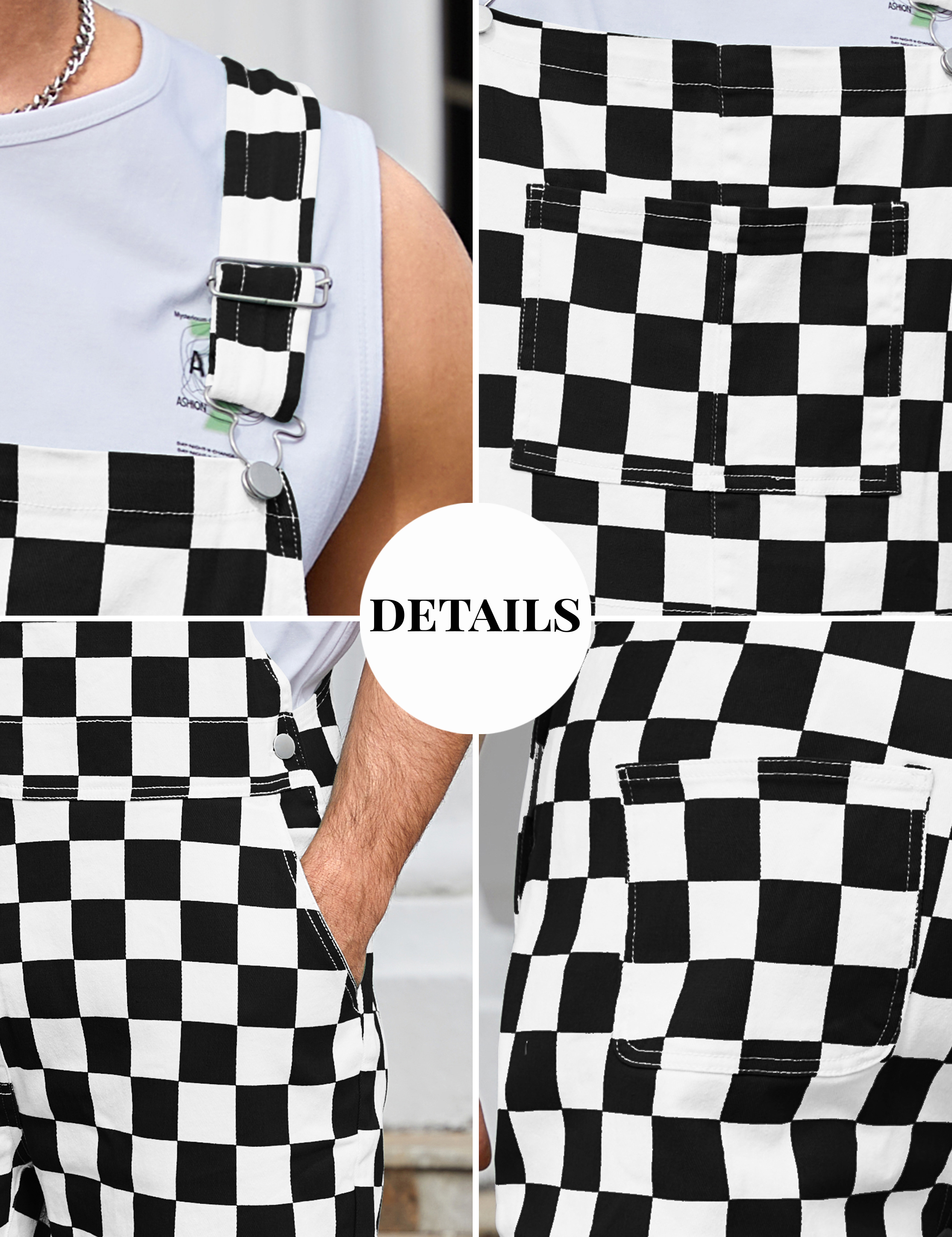 Checkered Overalls Men Bib Coveralls Work Jumpsuit-LuckyFeb