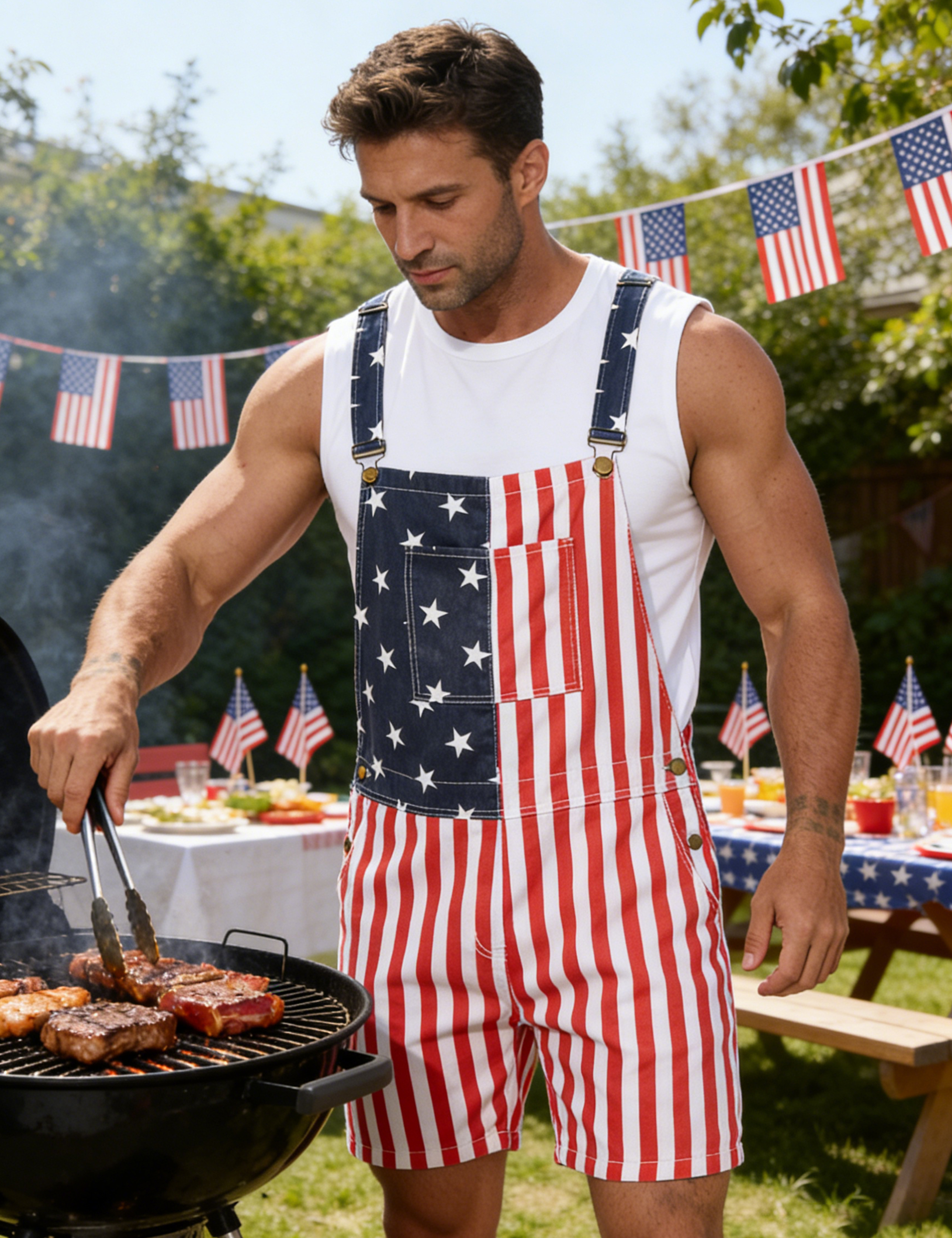 Unisex Printed Overalls Shorts Romper Festival Jumpsuits Work Bibs Coveralls Gifts for Men and Women-LuckyFeb