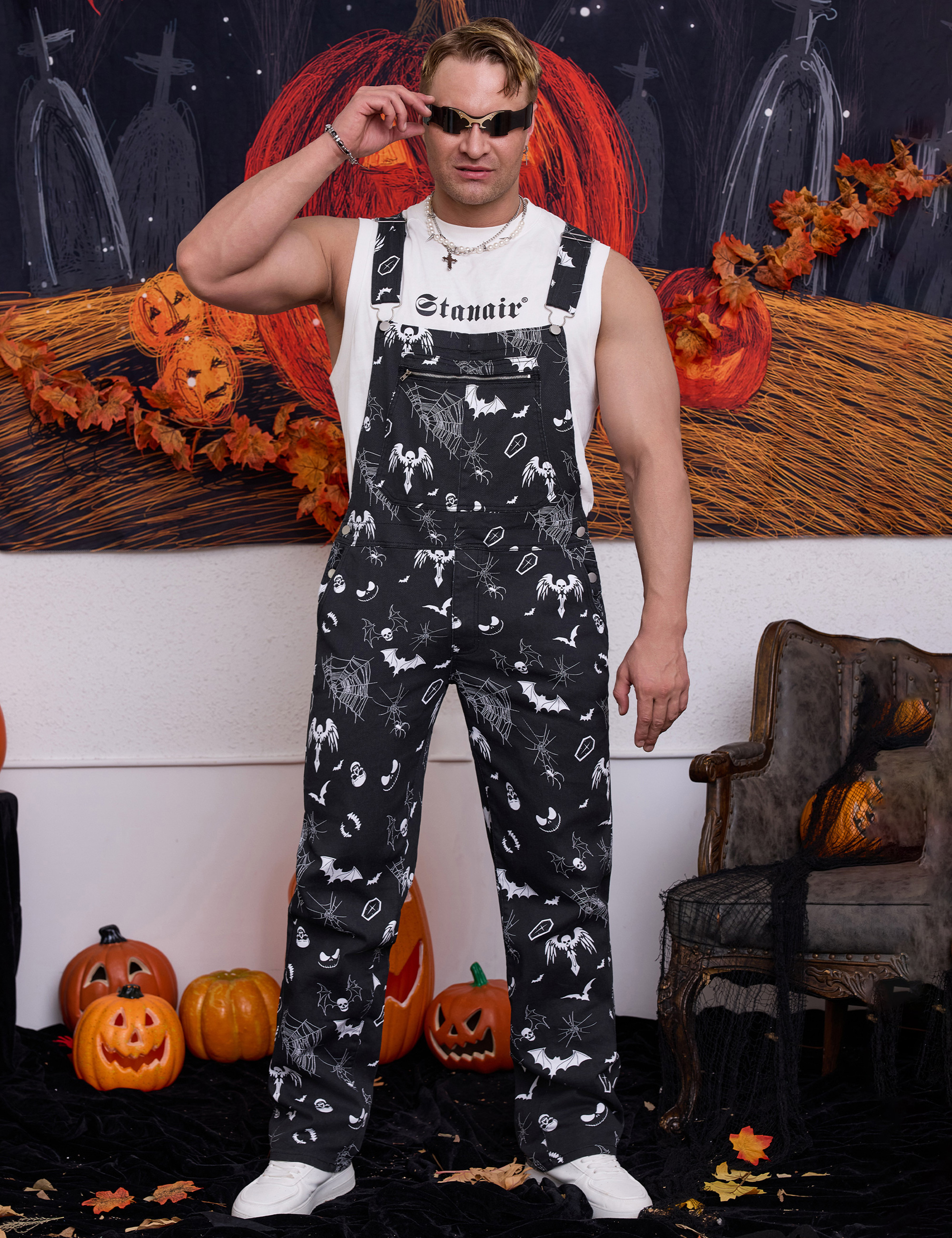 Mens Overalls Bib Coveralls Halloween Jumpsuit for Adults