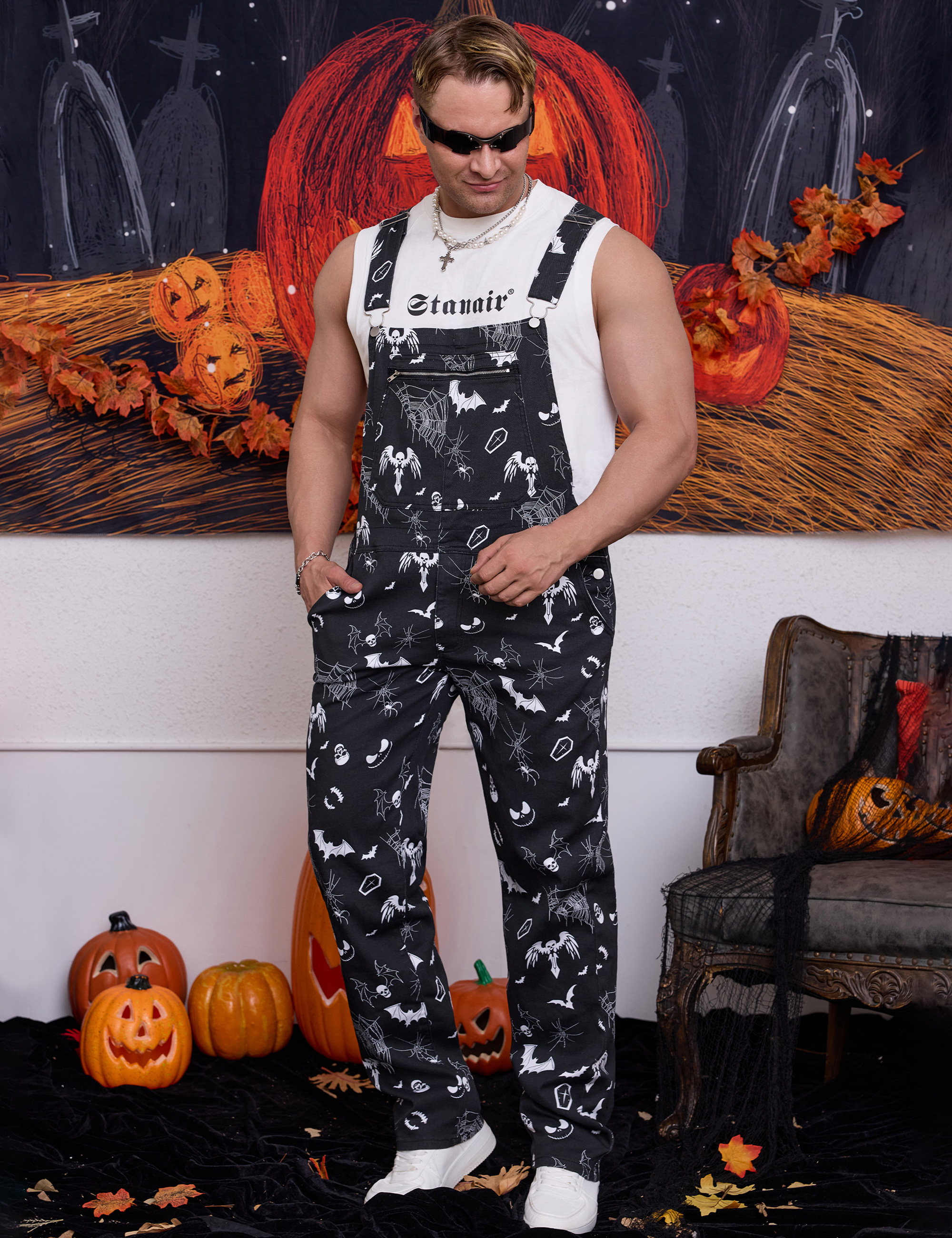 Mens Overalls Bib Coveralls Halloween Jumpsuit for Adults