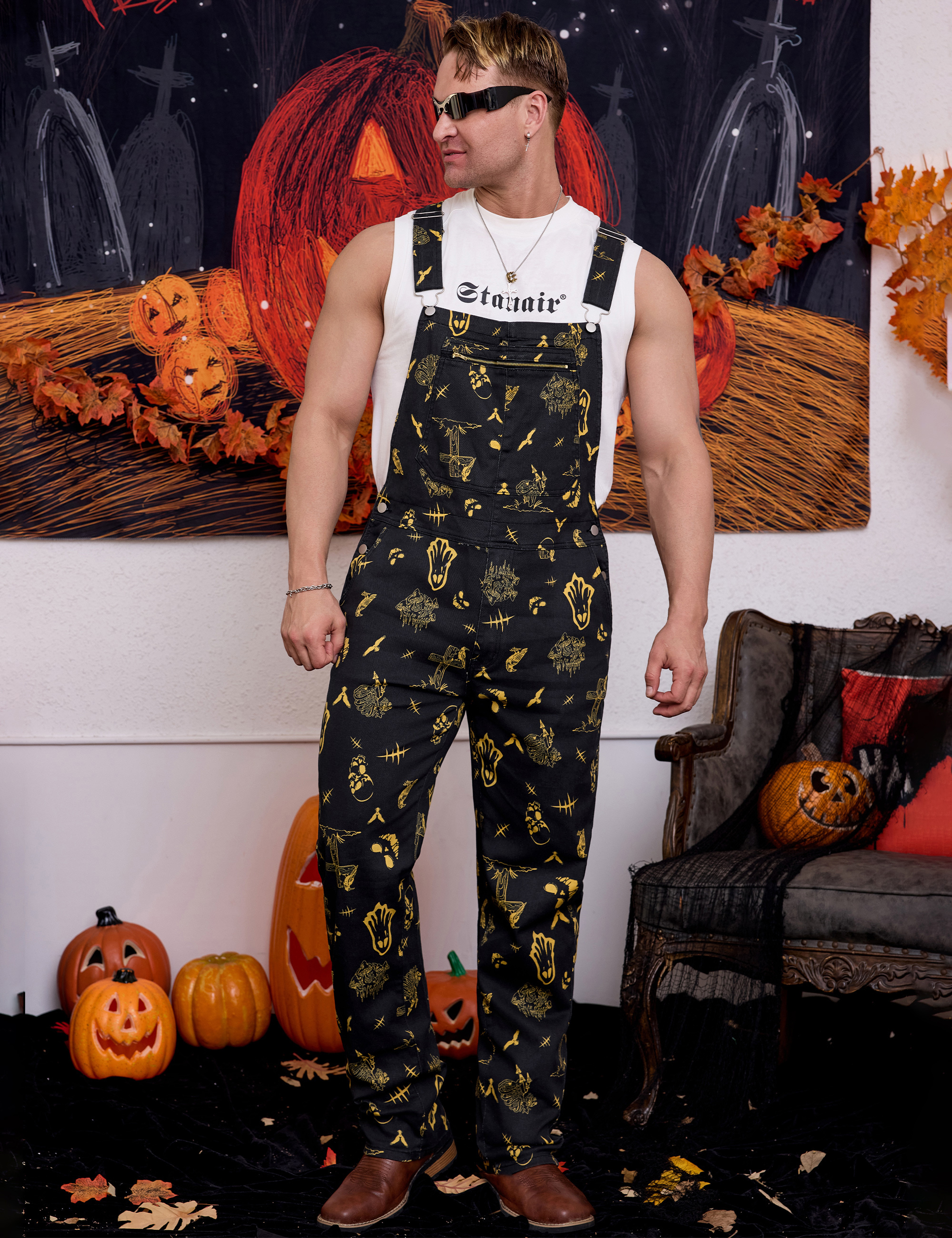 Mens Overalls Bib Coveralls Halloween Jumpsuit for Adults