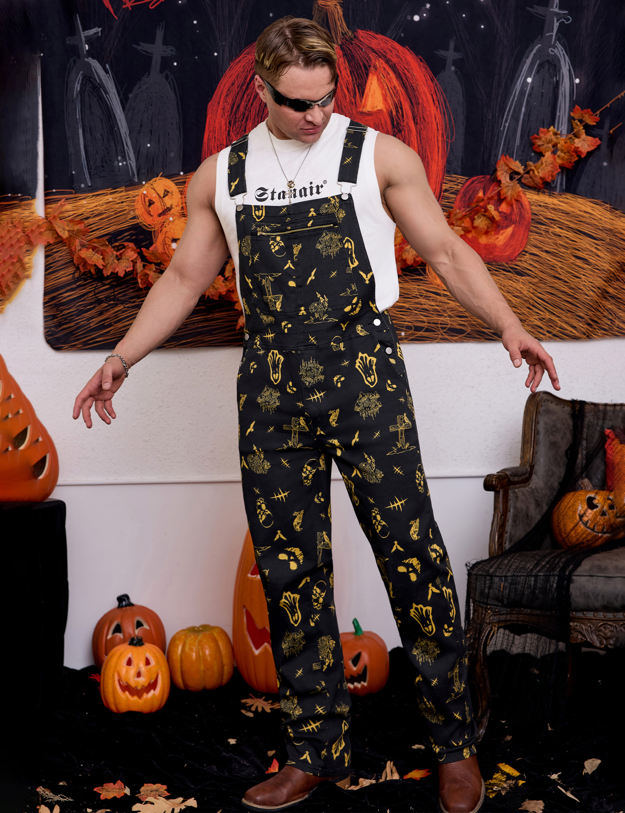 Mens Overalls Bib Coveralls Halloween Jumpsuit for Adults