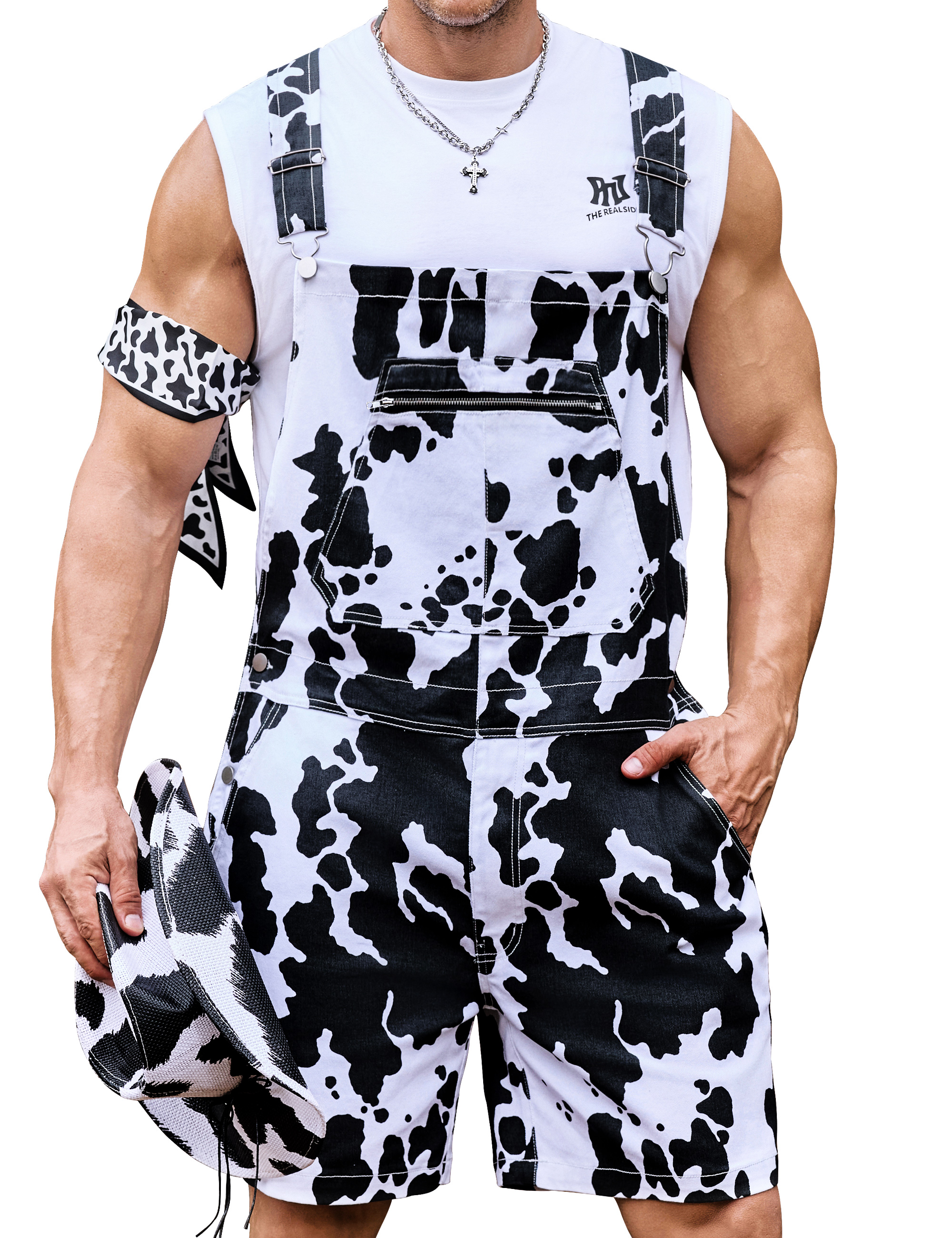 Animal Print Overalls for Men Shorts Romper Fashion Jumpsuit Bibs Coveralls