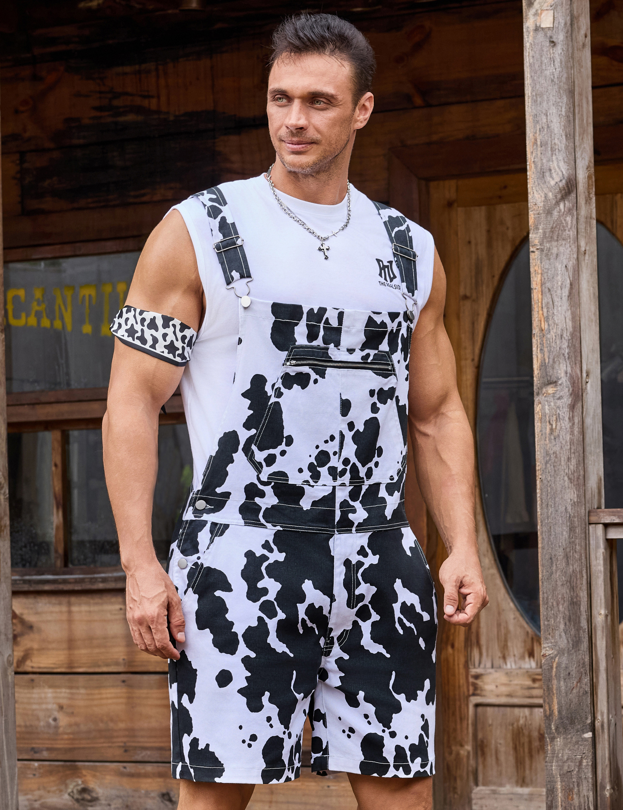 Animal Print Overalls for Men Shorts Romper Fashion Jumpsuit Bibs Coveralls