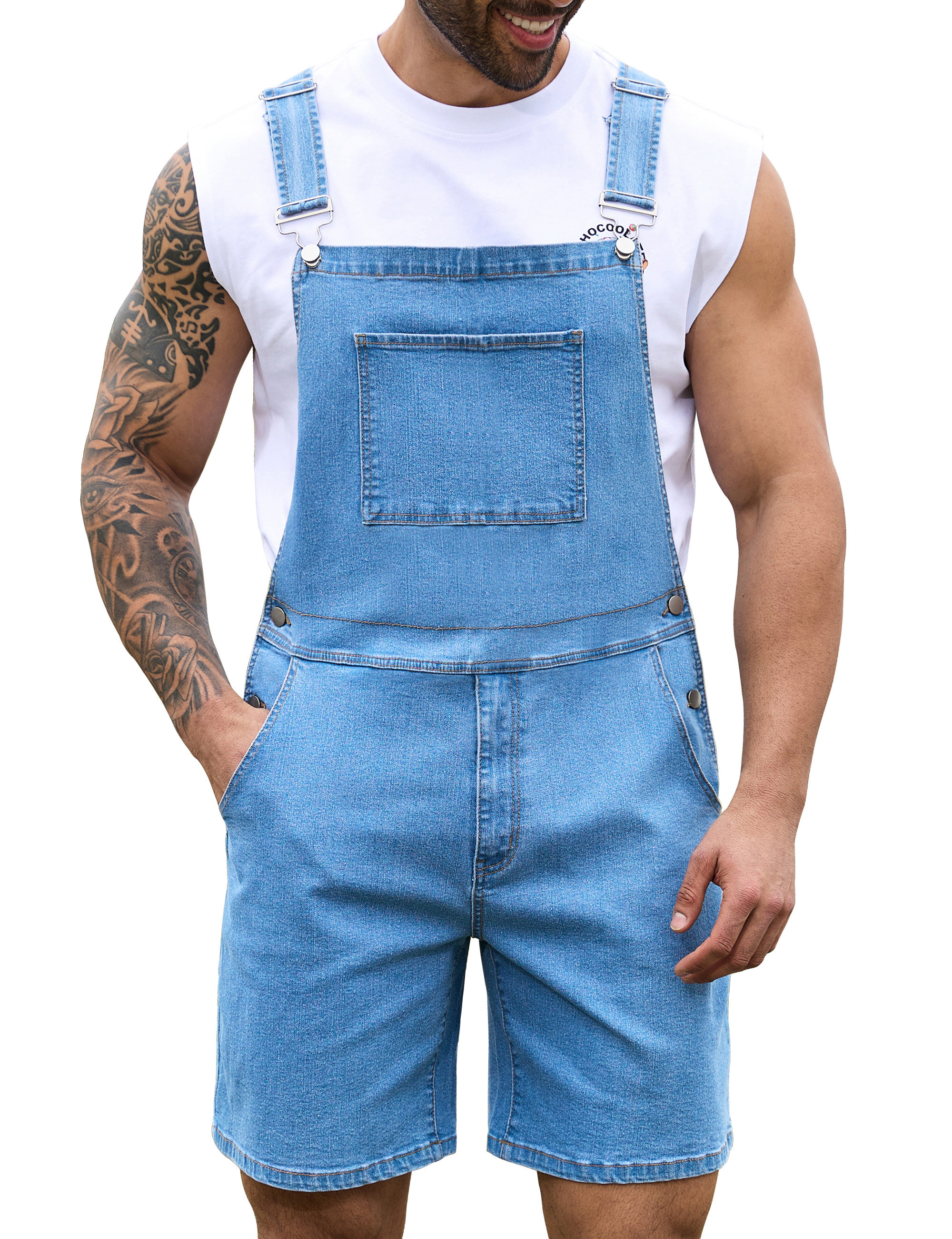 Denim Overalls for Men Short Jumpsuit Work Bib Coveralls