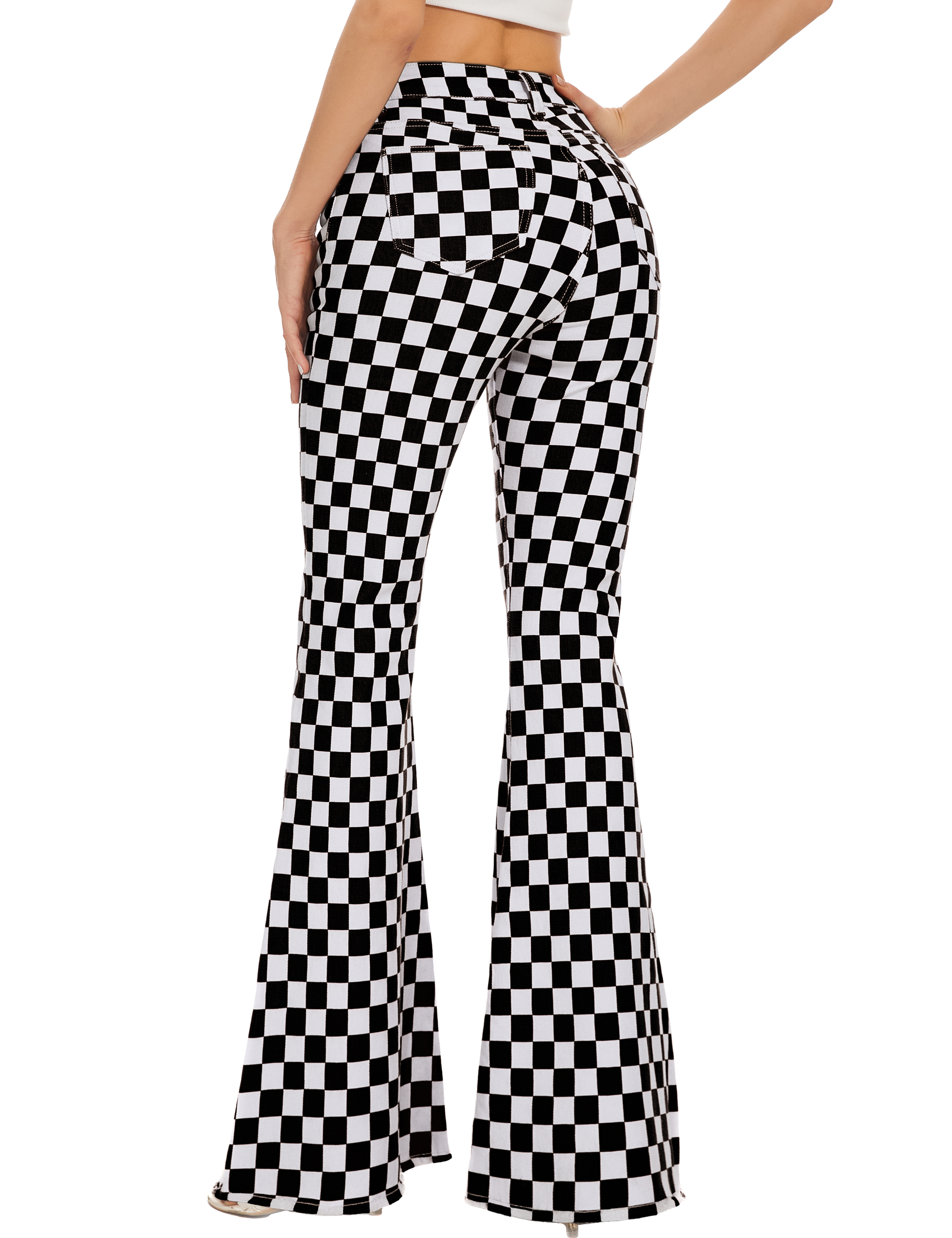Bootcut Jeans for Women Flare Bell Bottom Checkered Pants
