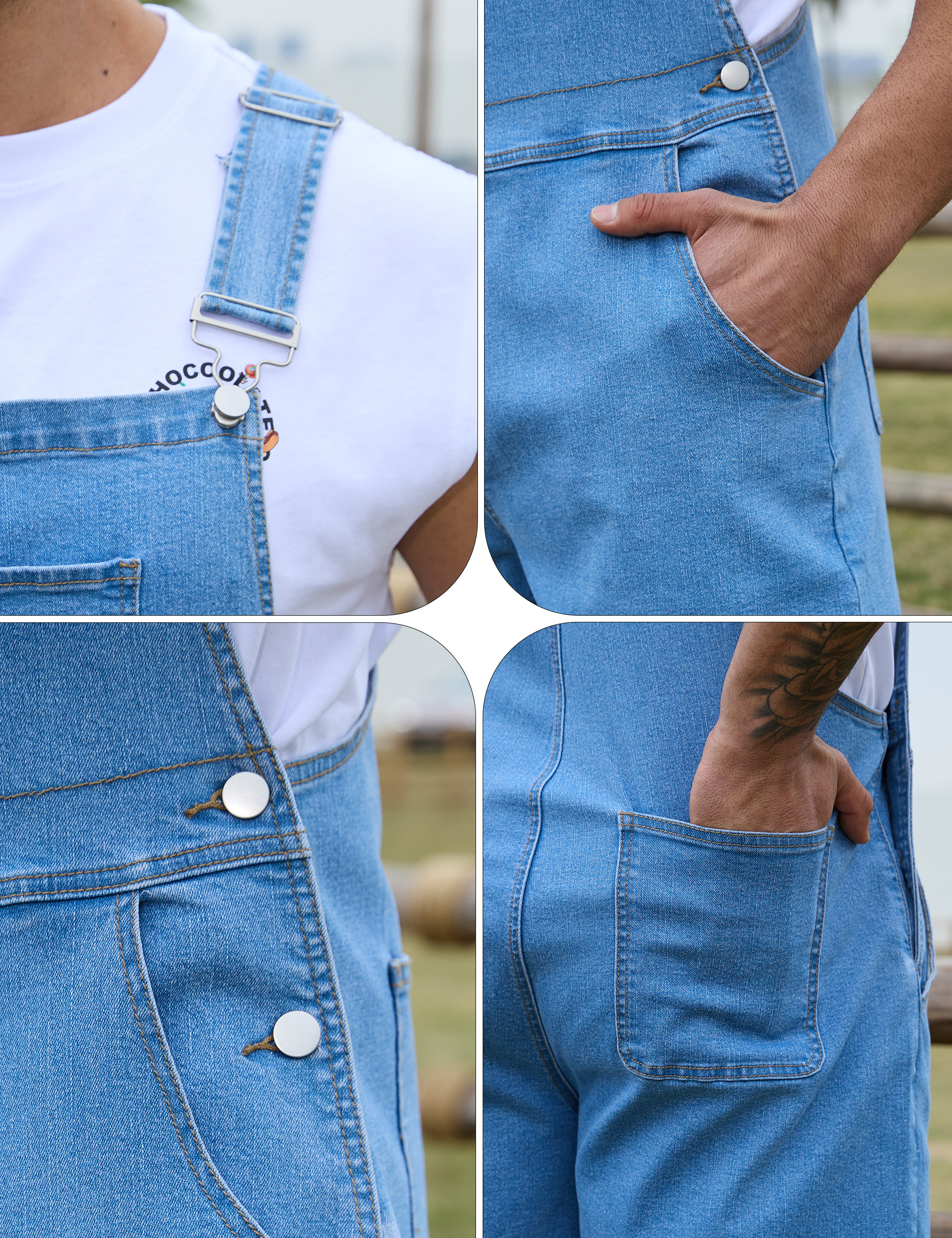 Denim Overalls for Men Short Jumpsuit Work Bib Coveralls