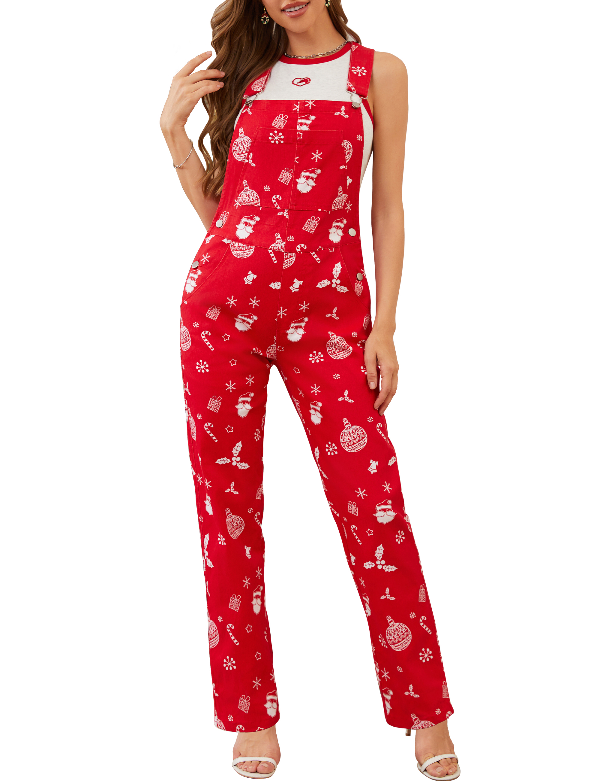 Christmas Jumpsuits for Women Xmas Printed Overalls Bibs Coveralls