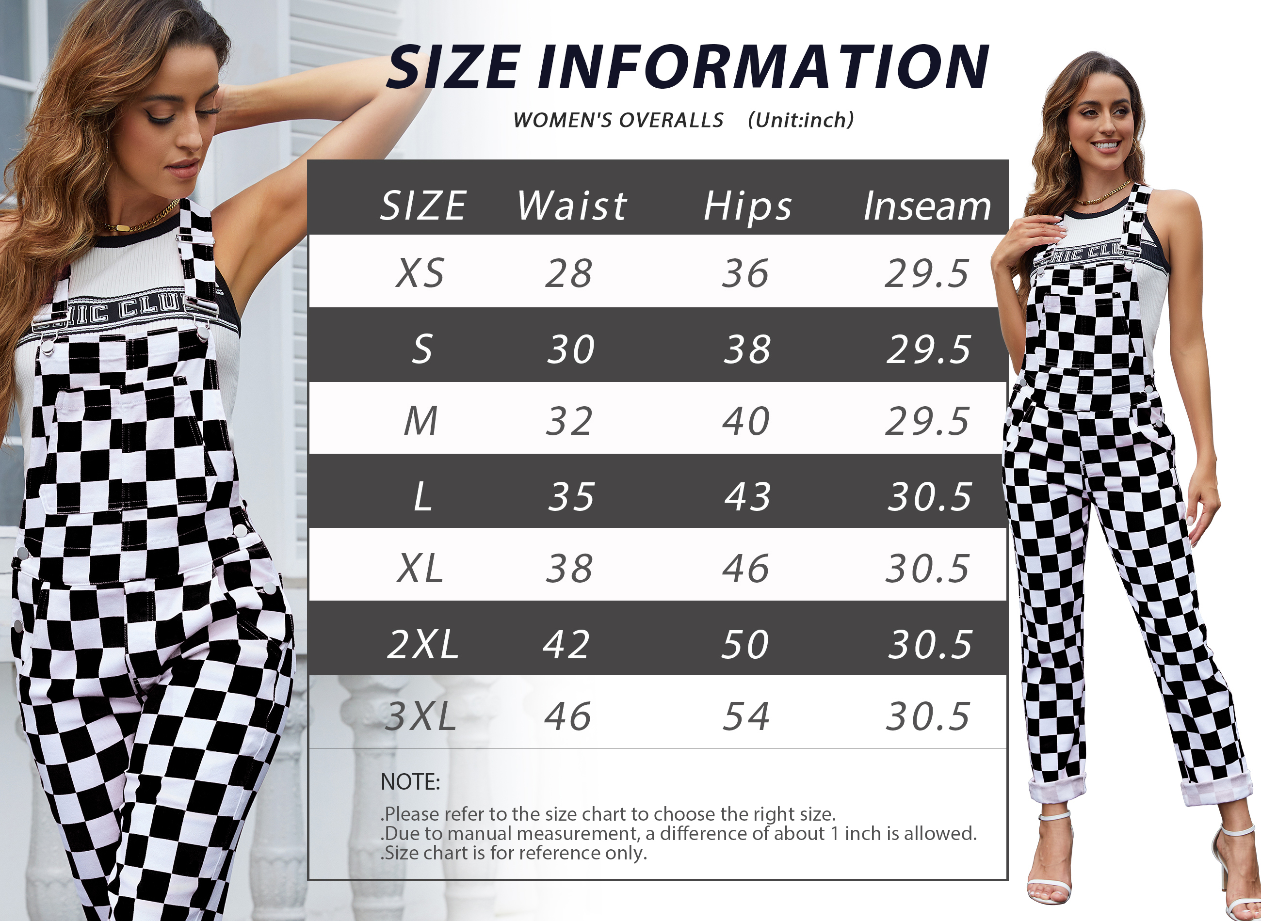Checkered Overalls Women Fashion Bib Coveralls Cute Jumpsuit
