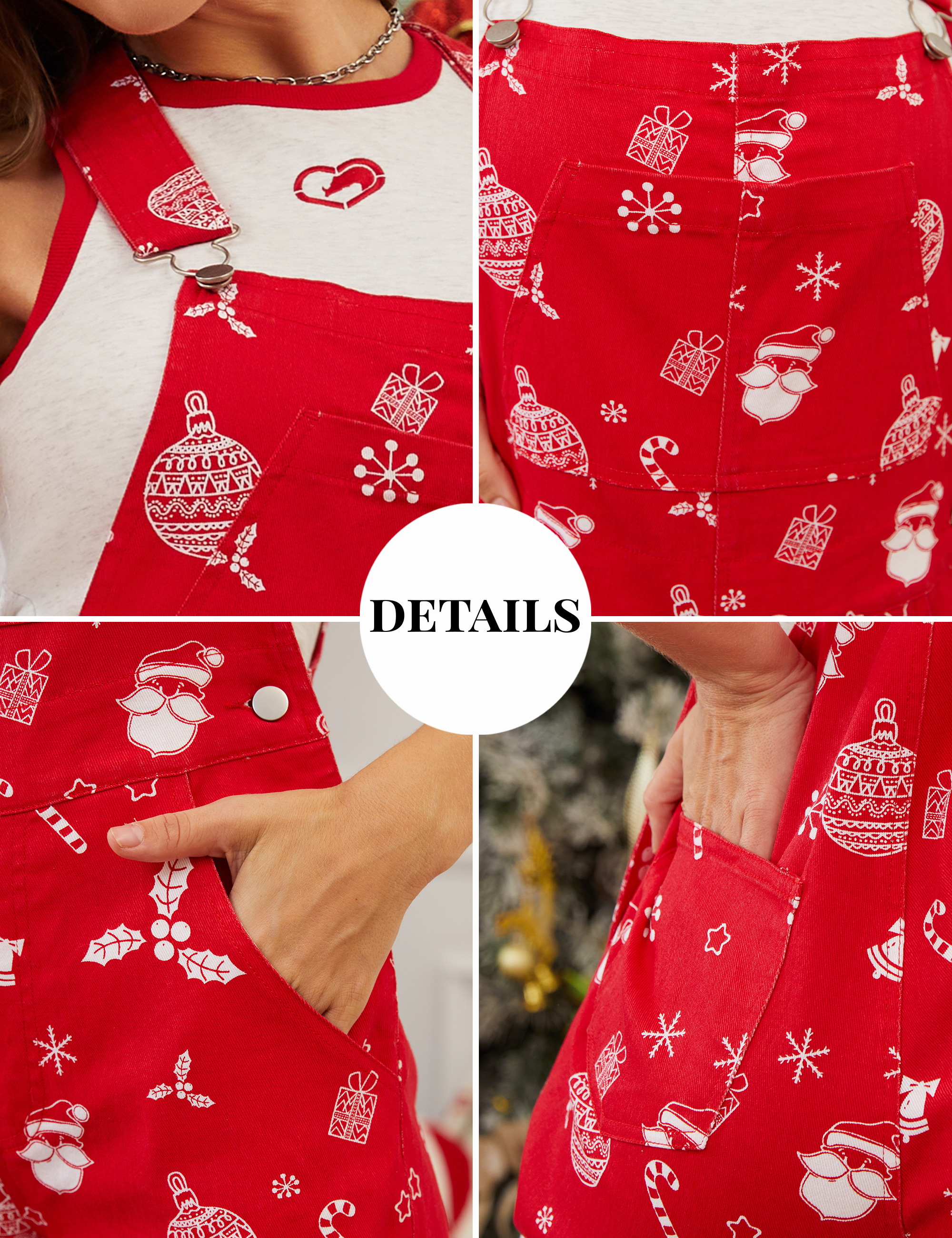 Christmas Jumpsuits for Women Xmas Printed Overalls Bibs Coveralls
