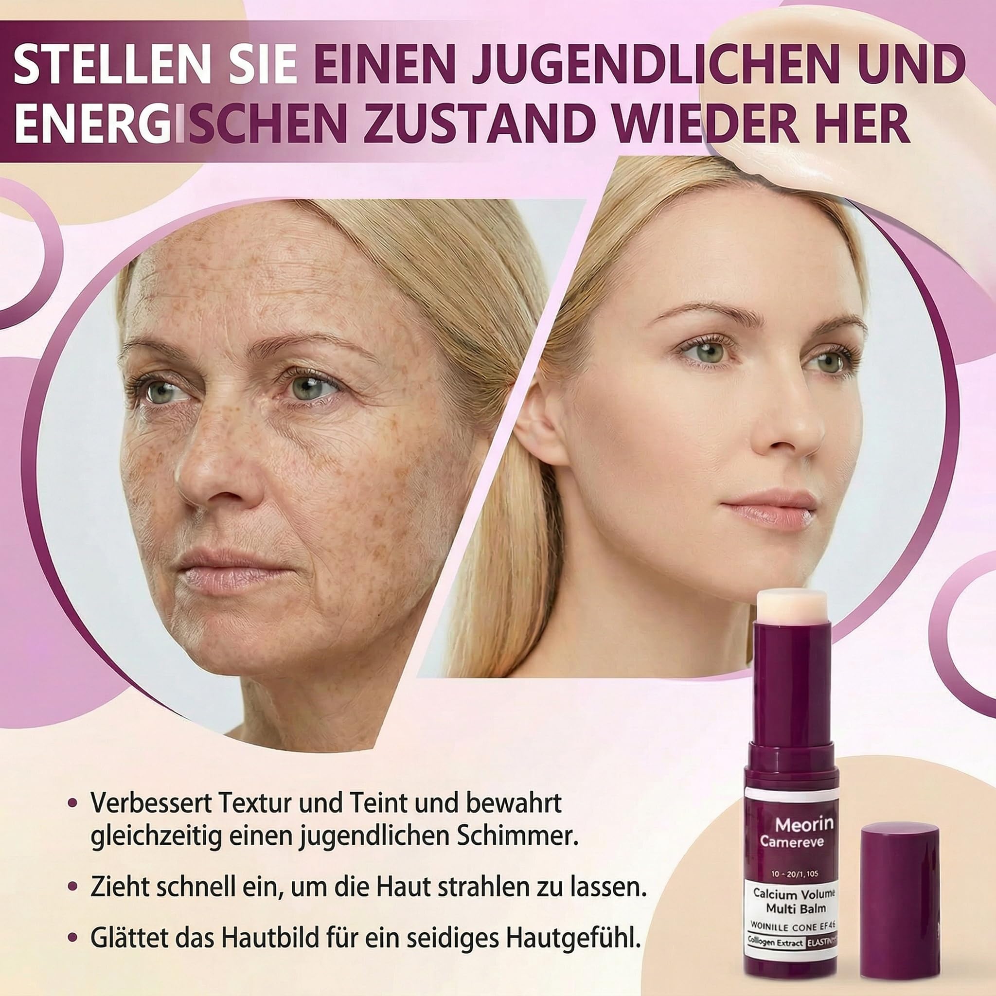 DrMelaxinn Calcium Balm Stick, Multi Balm Stick Anti-Falten Feuchtigkeitscreme mit Kalzium für Gesicht und Augenpartie