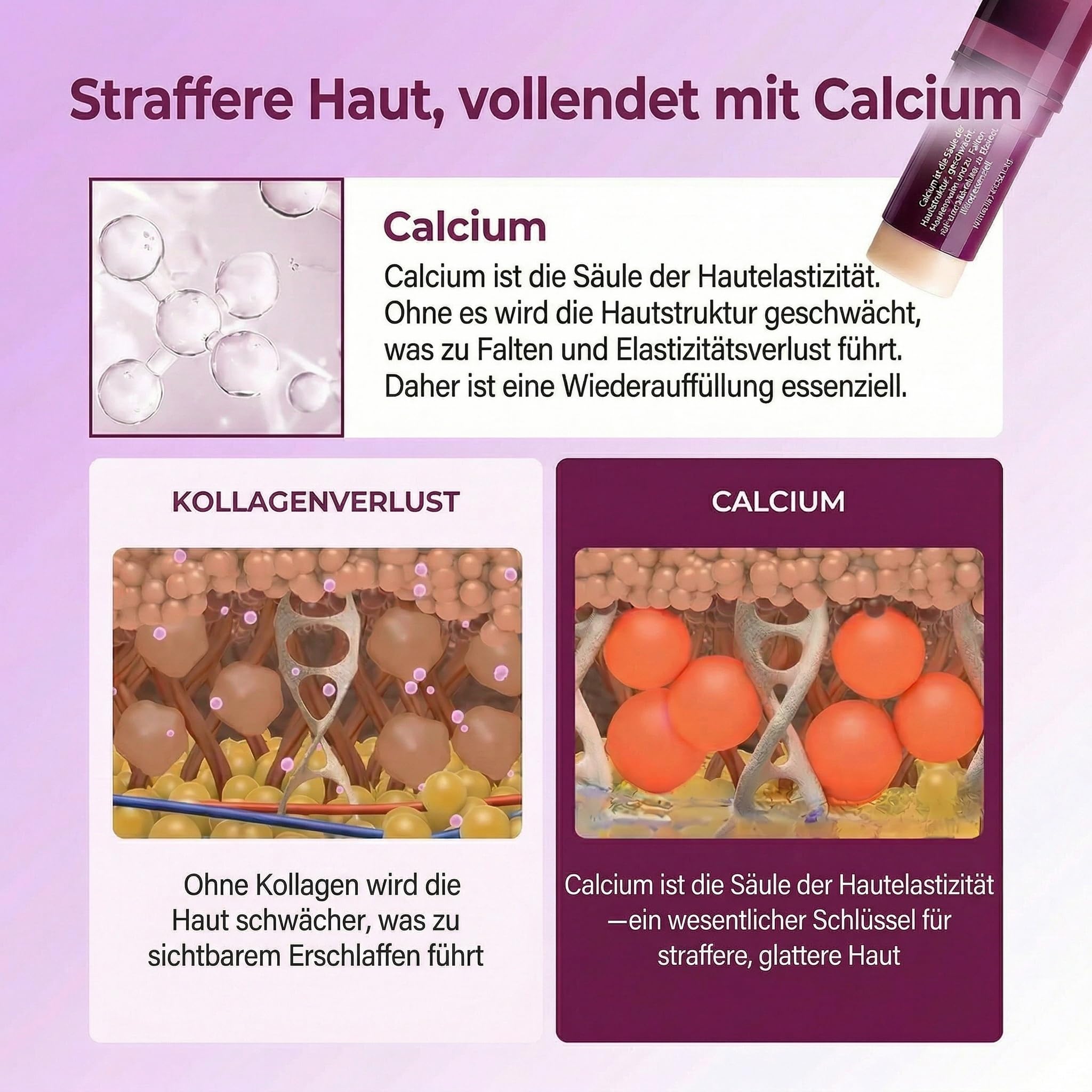 DrMelaxinn Calcium Balm Stick, Multi Balm Stick Anti-Falten Feuchtigkeitscreme mit Kalzium für Gesicht und Augenpartie