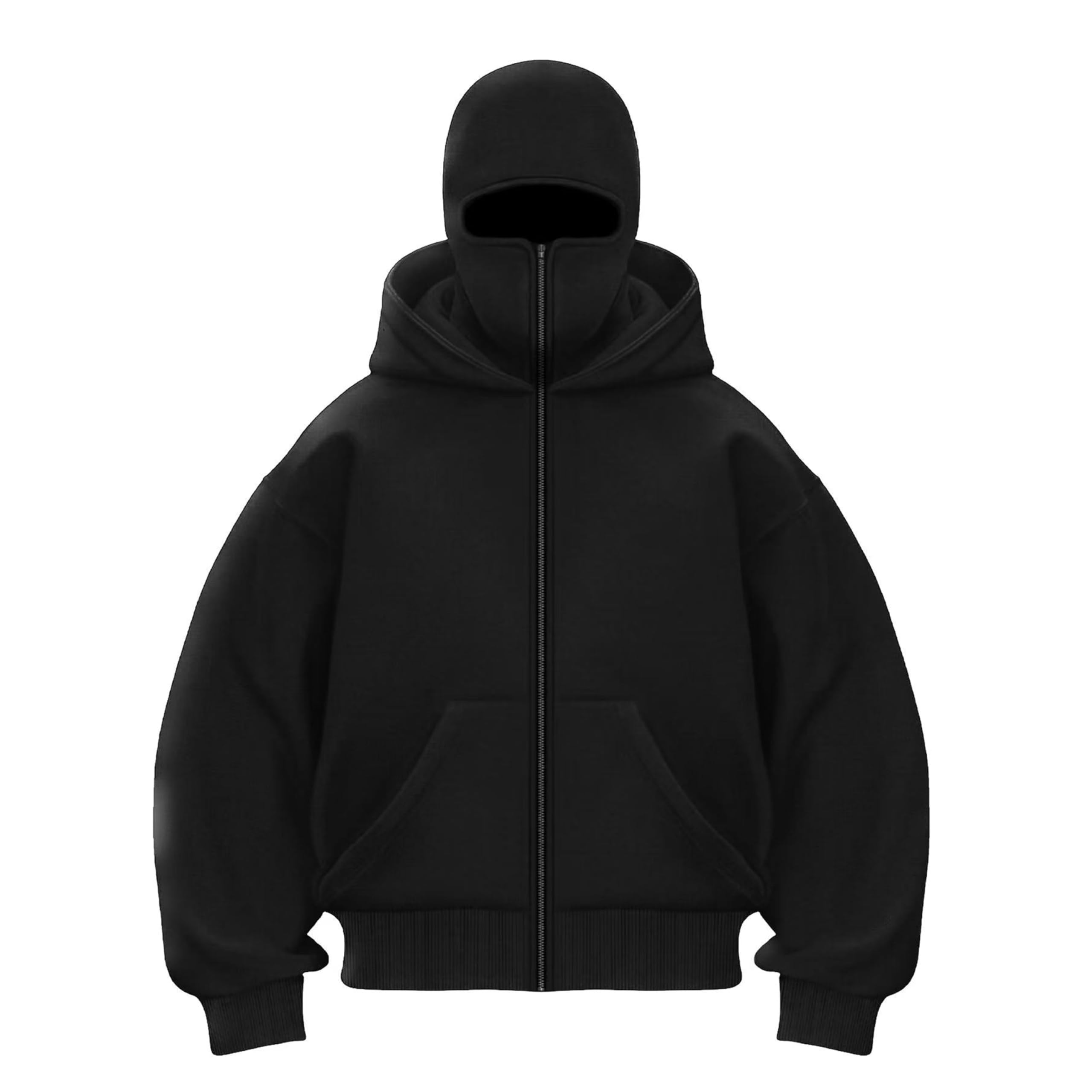 Men's Balaclava Hoodie Winter Double Layer Hooded Sweatshirt with zipper, Fleece-Lined Hip-Hop Hoodie