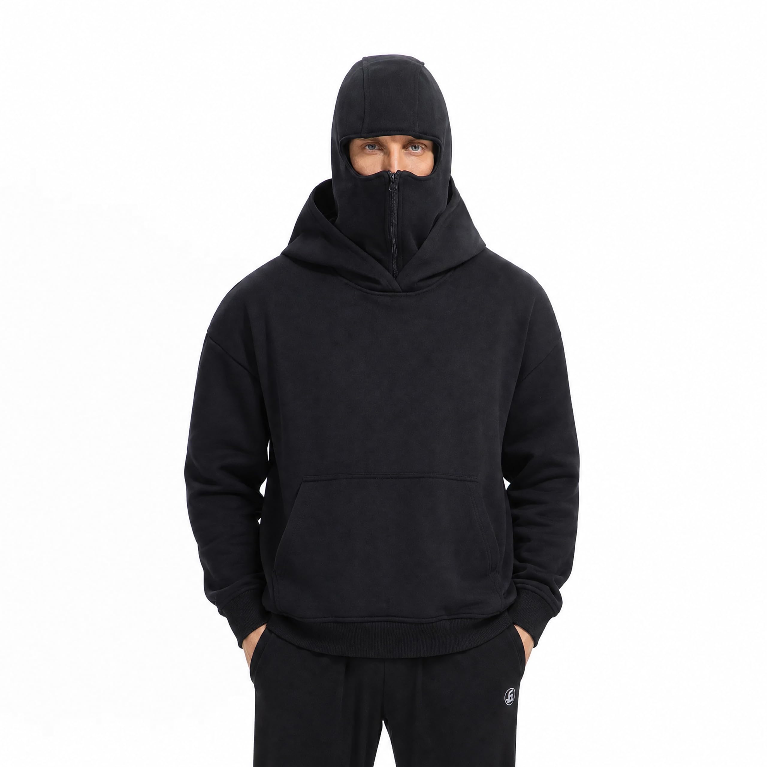 Balaclava Jacket Zip Up Fashion Double Layer Hoodie Hip Hop Outerwear Jacket Y2K Clothing for Men and Women