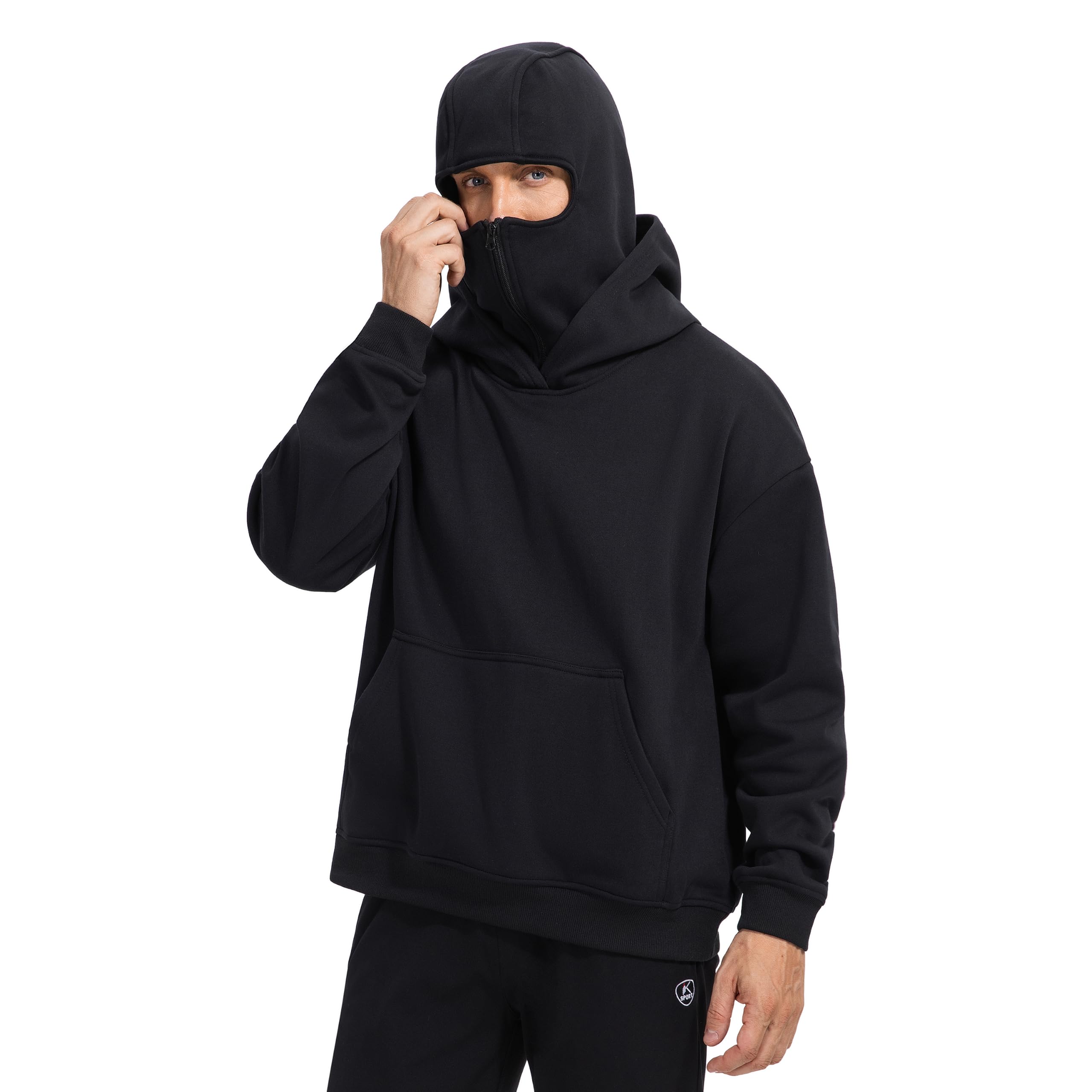 Balaclava Jacket Zip Up Fashion Double Layer Hoodie Hip Hop Outerwear Jacket Y2K Clothing for Men and Women