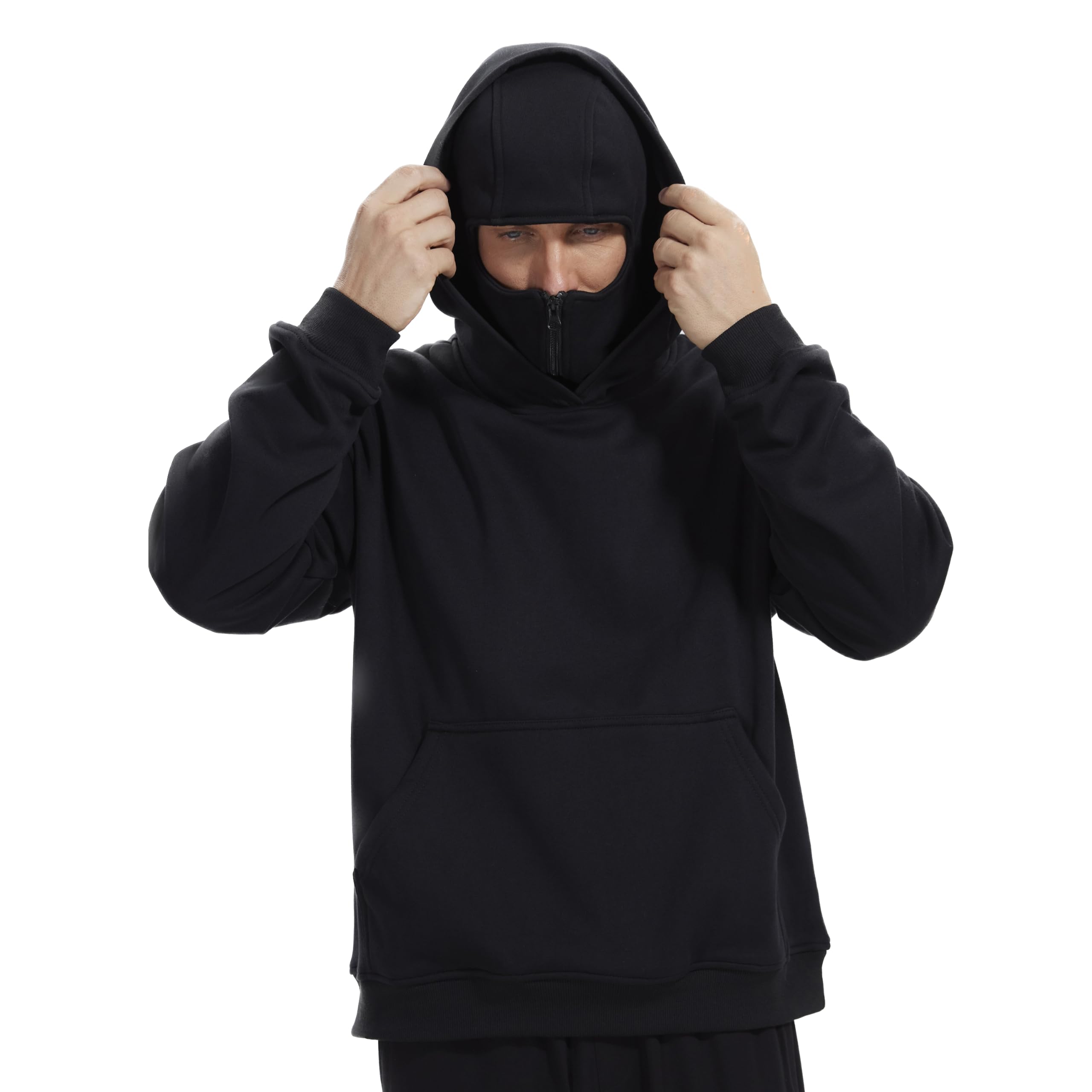 Balaclava Jacket Zip Up Fashion Double Layer Hoodie Hip Hop Outerwear Jacket Y2K Clothing for Men and Women