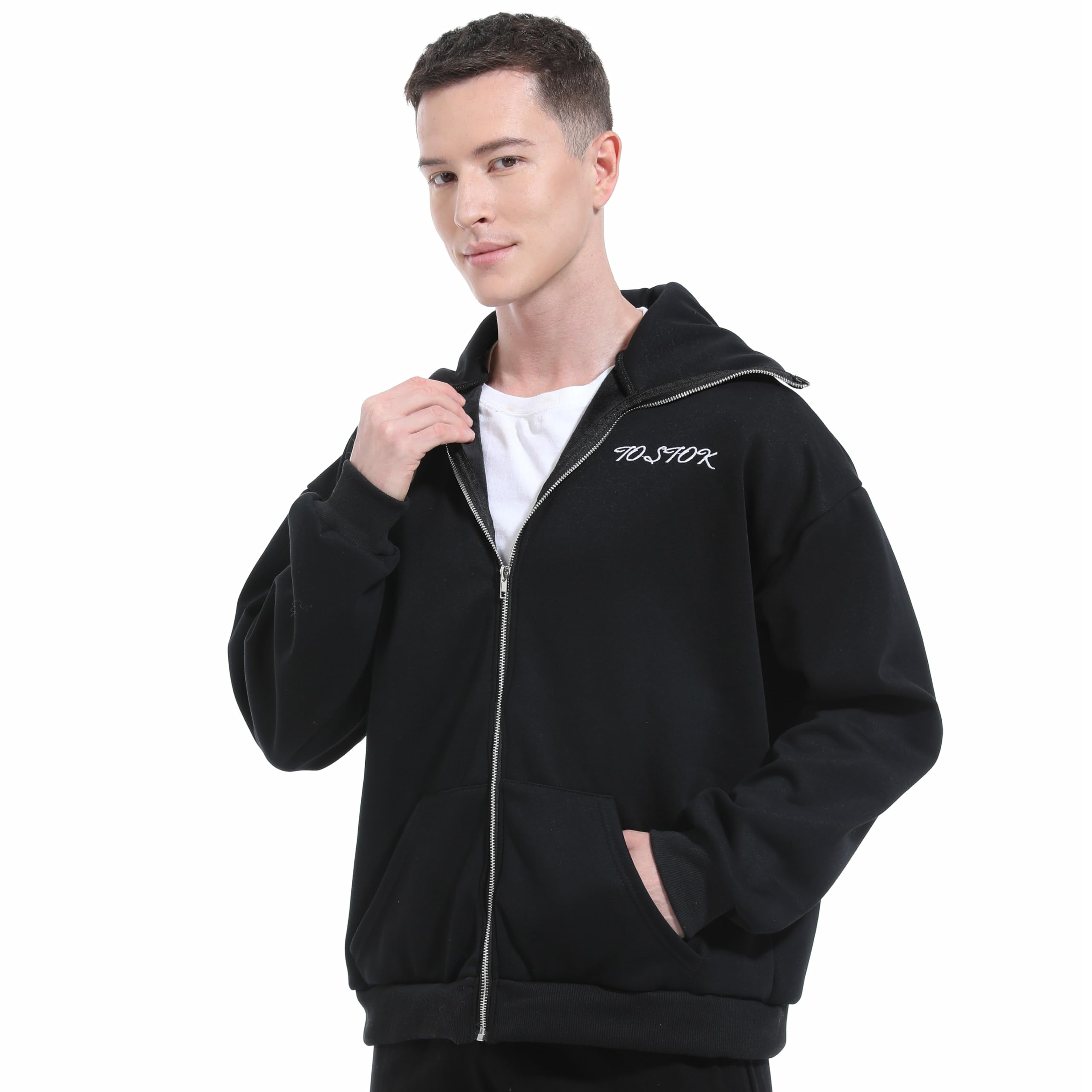 Men's Balaclava Hoodie Winter Double Layer Hooded Sweatshirt with zipper, Fleece-Lined Hip-Hop Hoodie