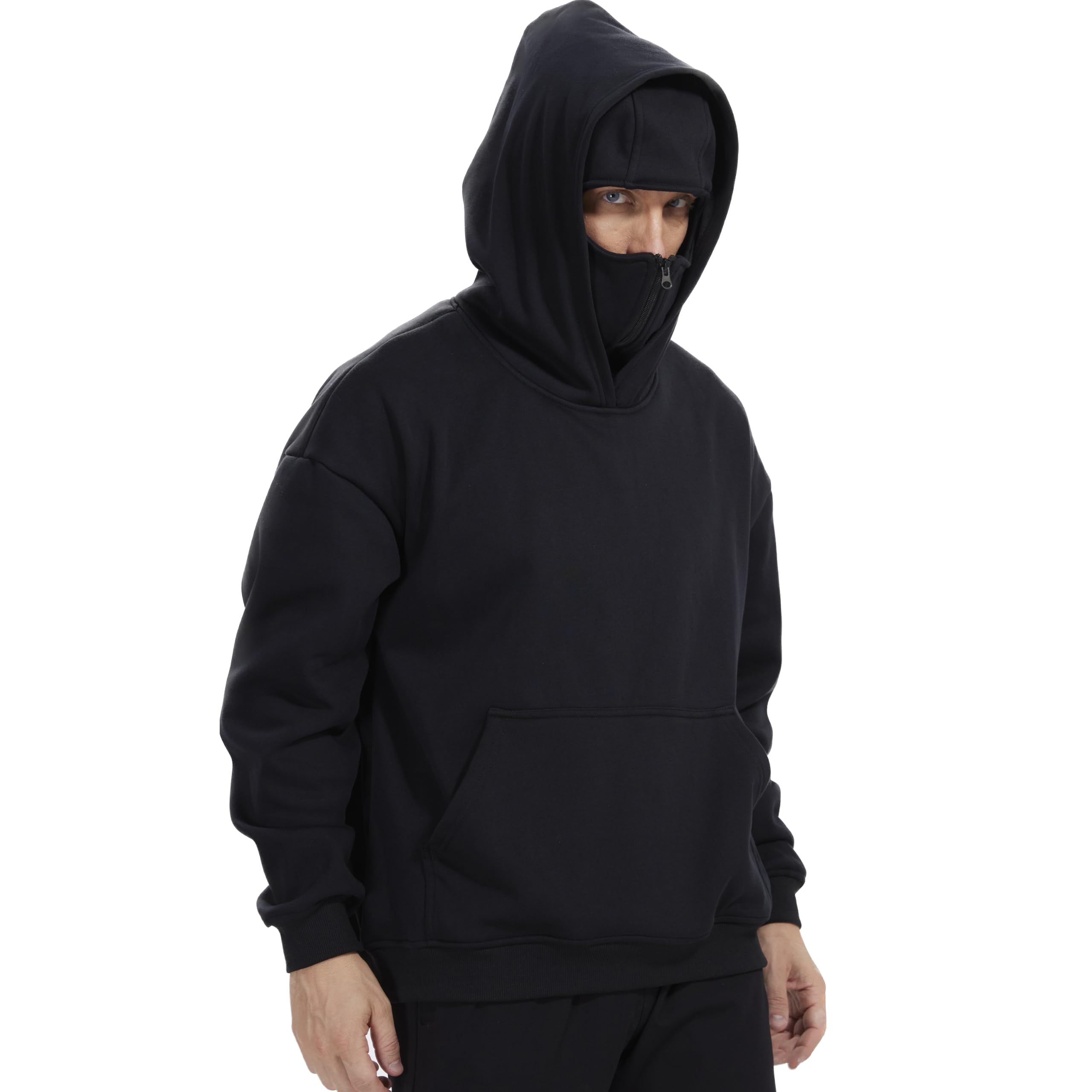 Balaclava Jacket Zip Up Fashion Double Layer Hoodie Hip Hop Outerwear Jacket Y2K Clothing for Men and Women