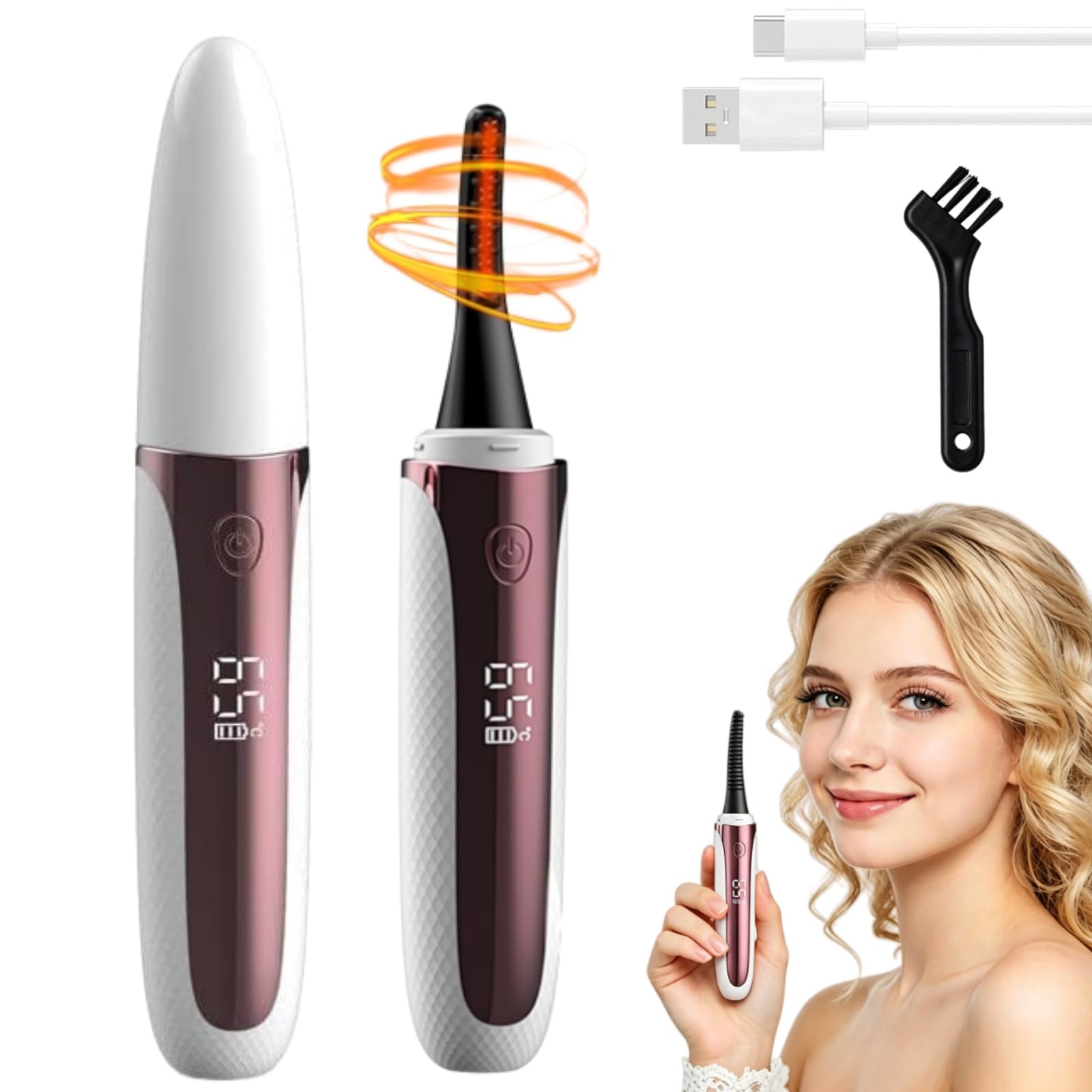 voyfu Wimpernzange in Weiß mit USB-C-Ladekabel und Reinigungsbürste