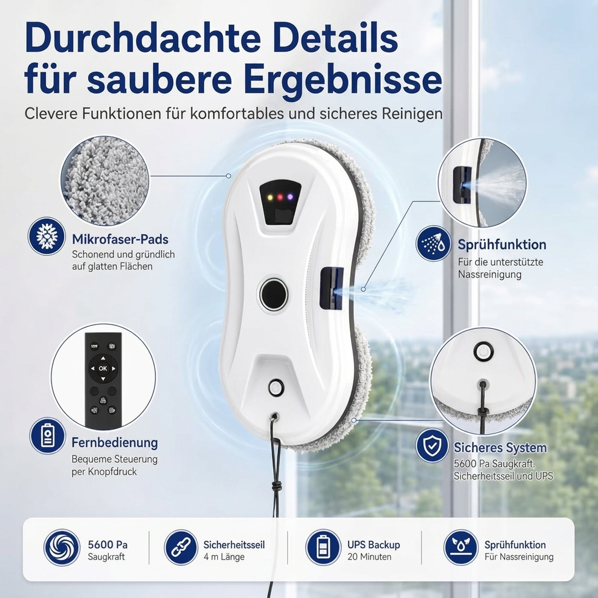 voyfu Fensterputzroboter mit Sprühfunktion