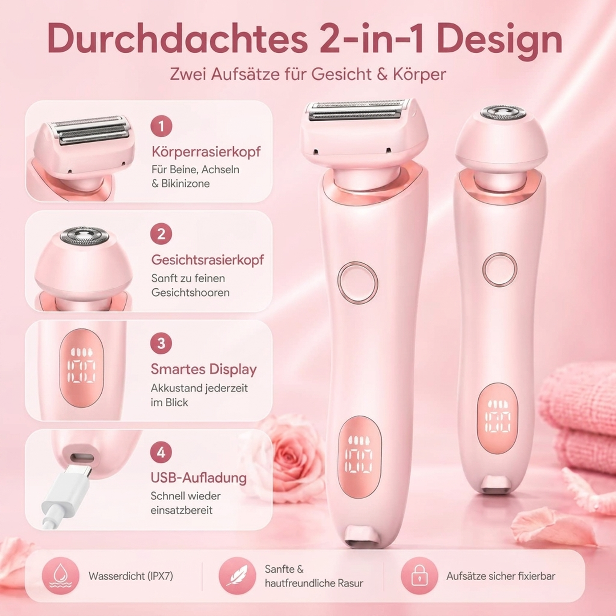 voyfu Elektrischer Damenrasierer 2-in-1