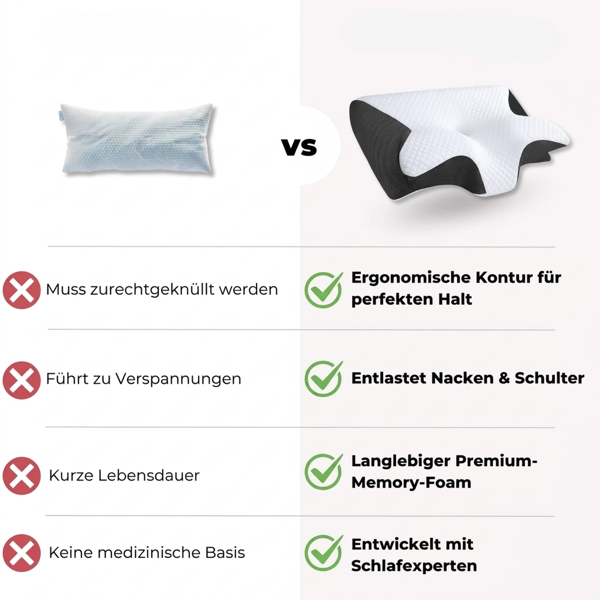 voyfu Orthopädisches Nackenkissen Schwarz, ergonomisches Schlafkissen aus Memory-Schaum, 60 x 37 x 12 cm, Kopfkissen für