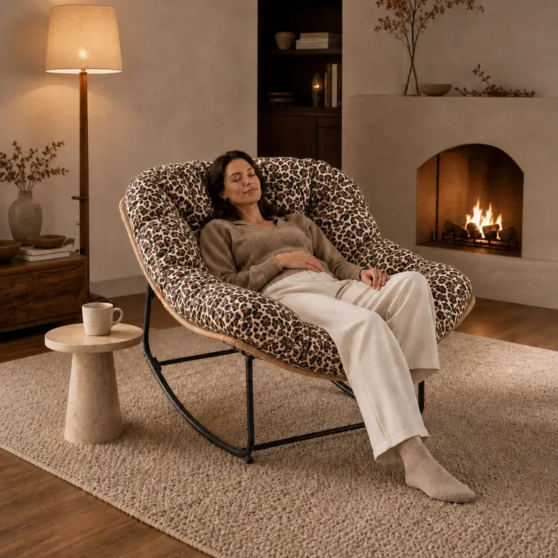 Sillón Mecedor de Ratán con Cojín Acolchado para Interior y Exterior