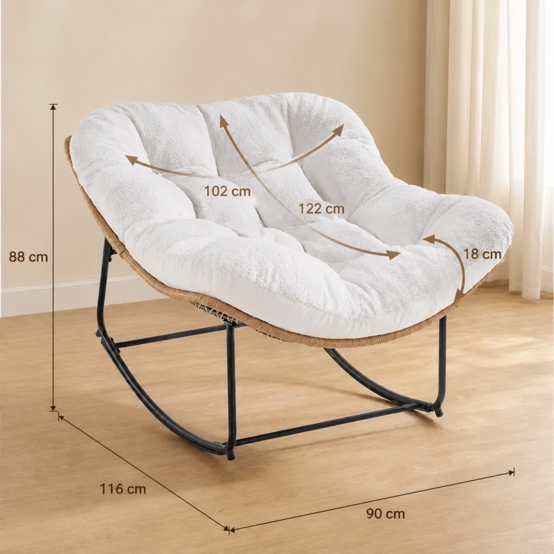 Sillón Mecedor Papasan de Ratán con Cojín Acolchado