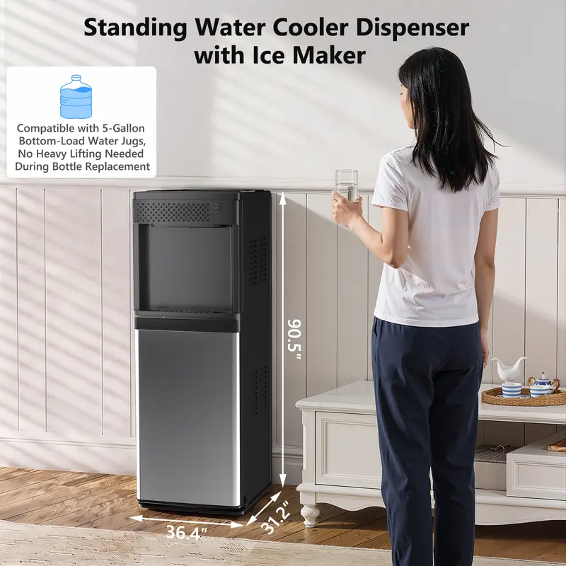 Dispensador de Agua 4 en 1 con Máquina de Hielo, Agua Fría y Caliente, Carga Inferior, para Garrafones de 10 L y 20 L