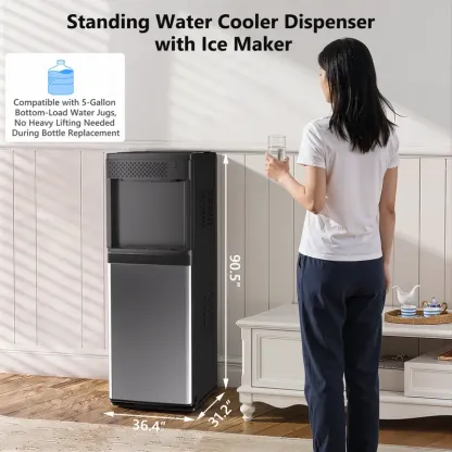 Dispensador de Agua 4 en 1 con Máquina de Hielo, Agua Fría y Caliente, Carga Inferior, para Garrafones de 10 L y 20 L