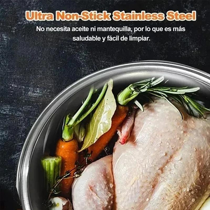 12 Piezas Batería de Cocina de Acero Inoxidable, Juego de Ollas Ligero y Portátil para Cocina y Hogar