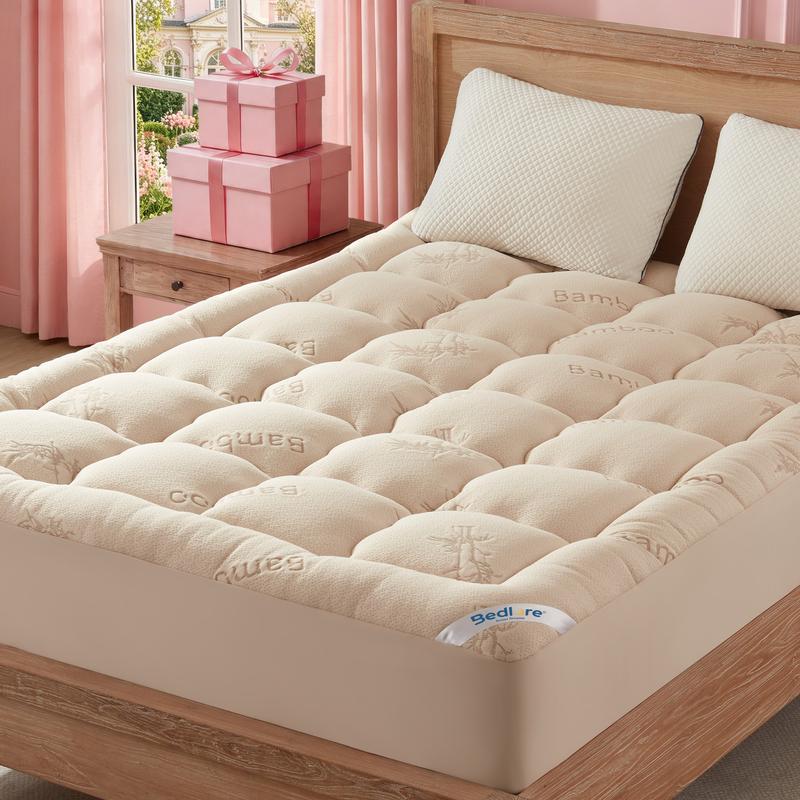 【BEDLORE】Protector de colchón grueso tipo sábana bajera, con capa de confort mullida estilo "pillow top"; funda de colchón suave y fresca con bolsillos profundos (se adapta a colchones de 6 a 18 pulgadas), ideal para el dormitorio y el hogar.