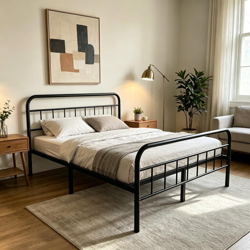 Cama Edenza de 14 pulgadas con cabecero: estructura de plataforma metálica elegante y moderna, sin necesidad de somier, silenciosa y de tamaño King, ideal para dormitorios modernos.