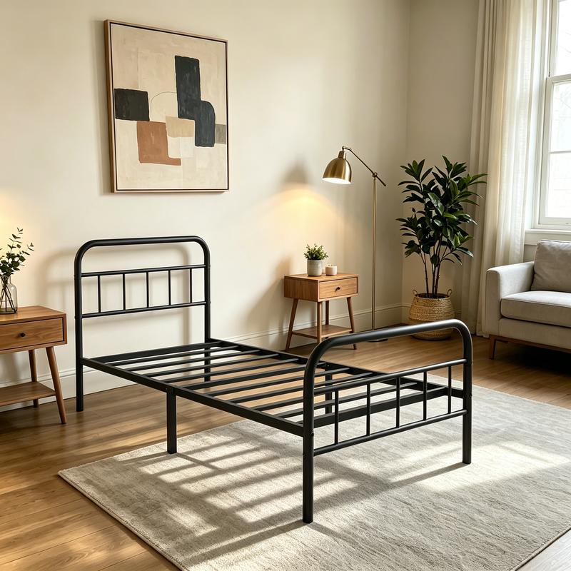 Cama Edenza de 14 pulgadas con cabecero: estructura de plataforma metálica elegante y moderna, sin necesidad de somier, silenciosa y de tamaño King, ideal para dormitorios modernos.